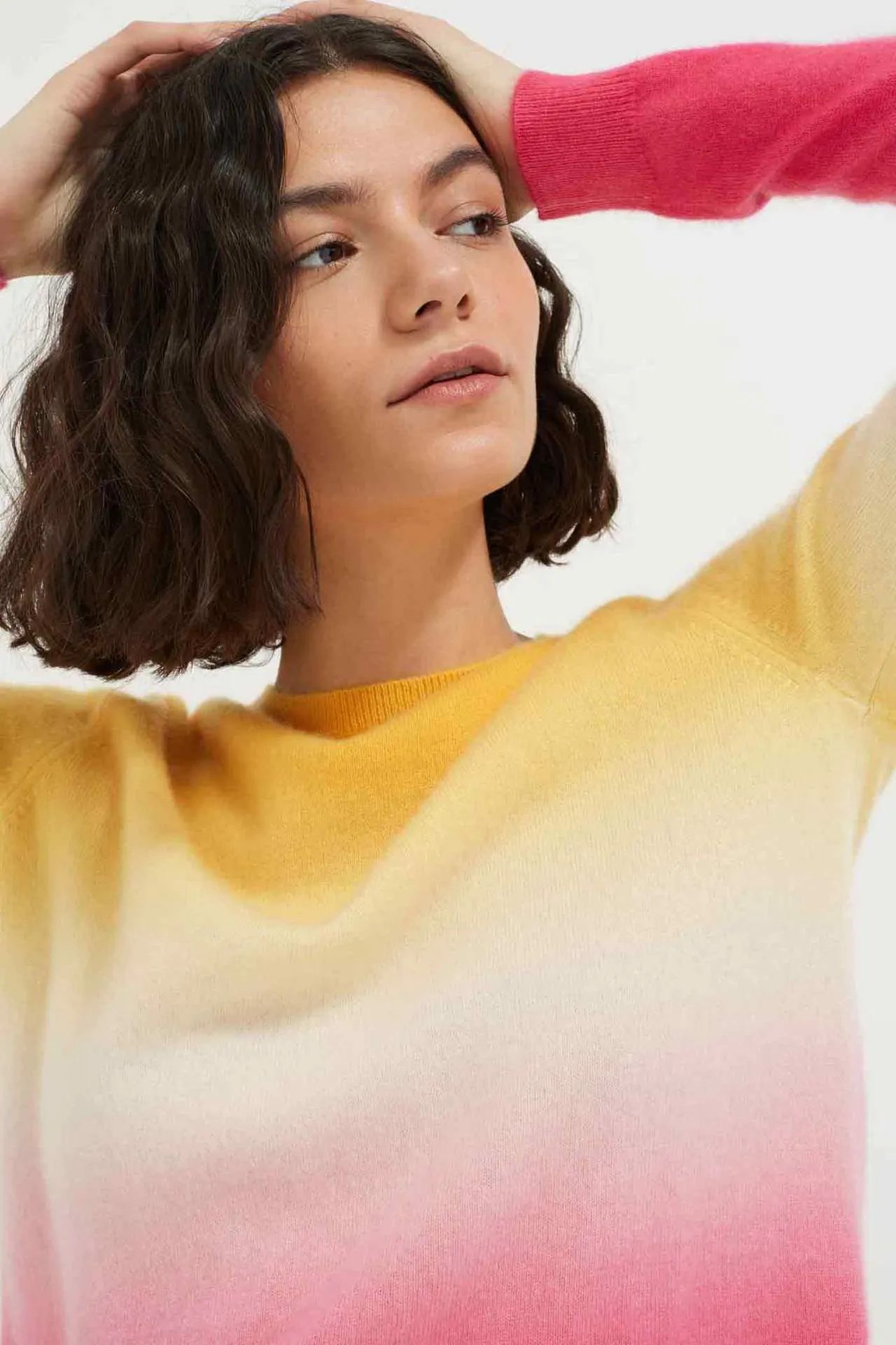 100% Cashmere Sweatshirt, Pink/Yellow