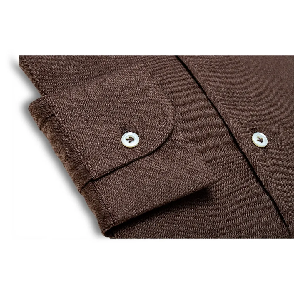 100% LINEN DARK BROWN SHIRT (W)