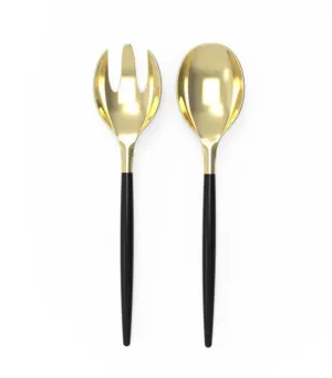 Black /  Gold Plastic Serving Forks / Spoons Set