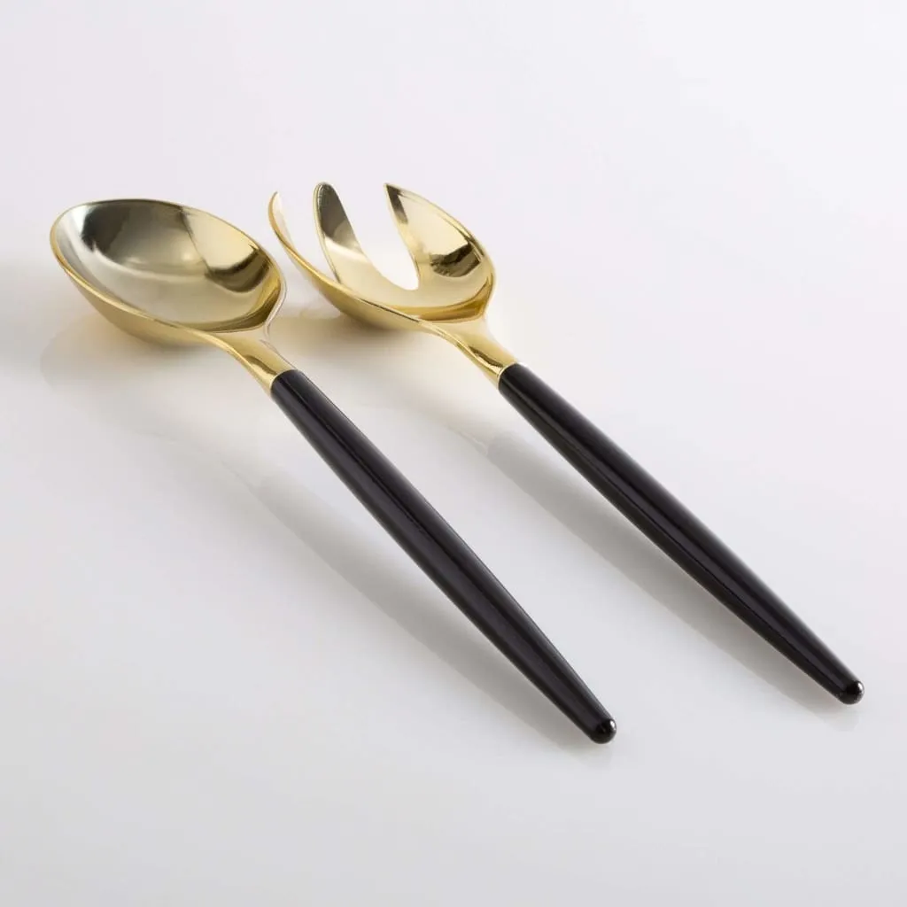 Black /  Gold Plastic Serving Forks / Spoons Set