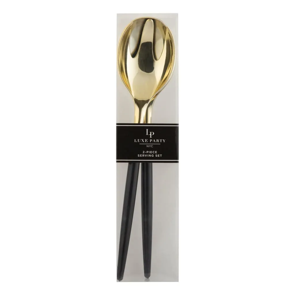 Black /  Gold Plastic Serving Forks / Spoons Set