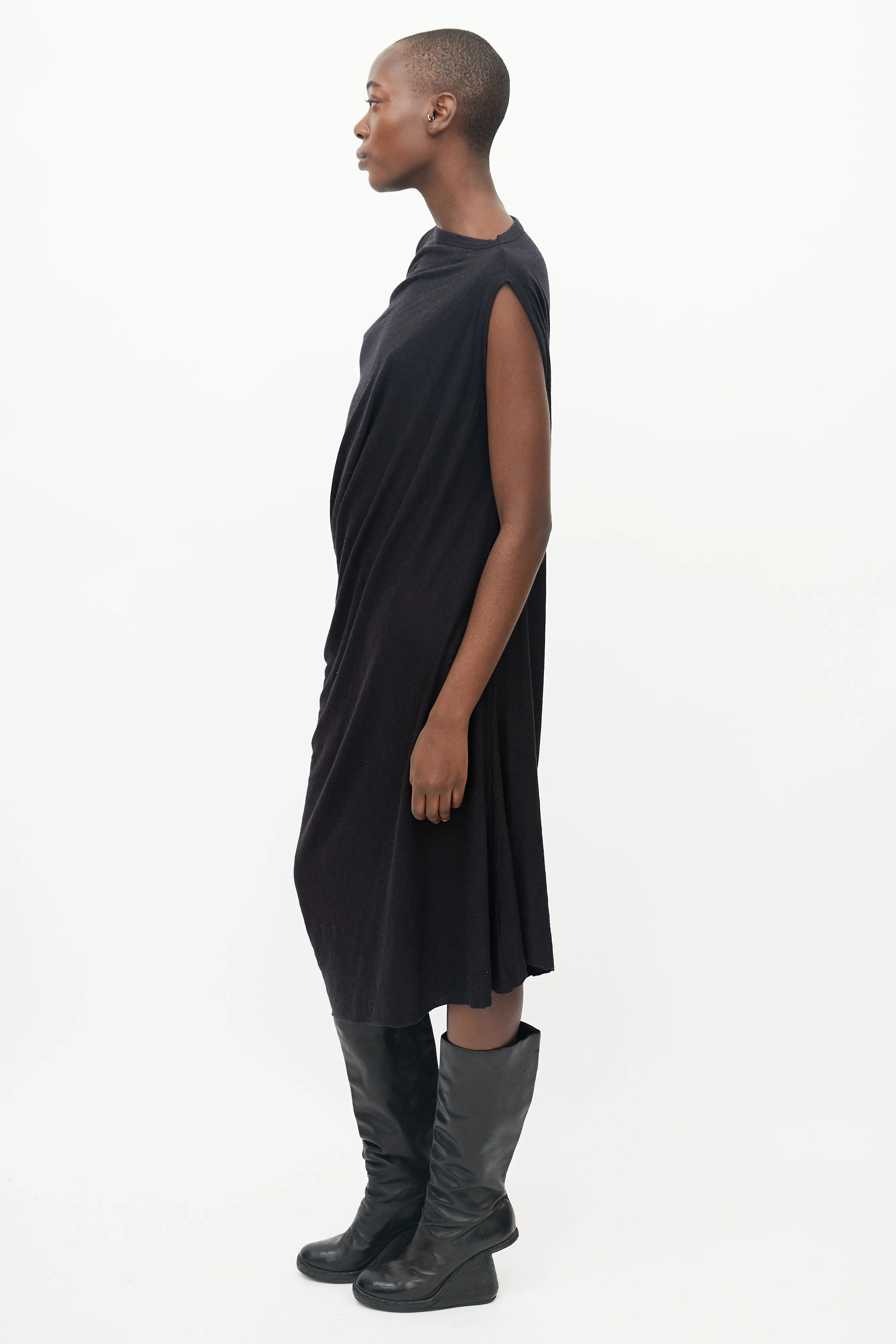 Black Sleeveless Side Drape Dress