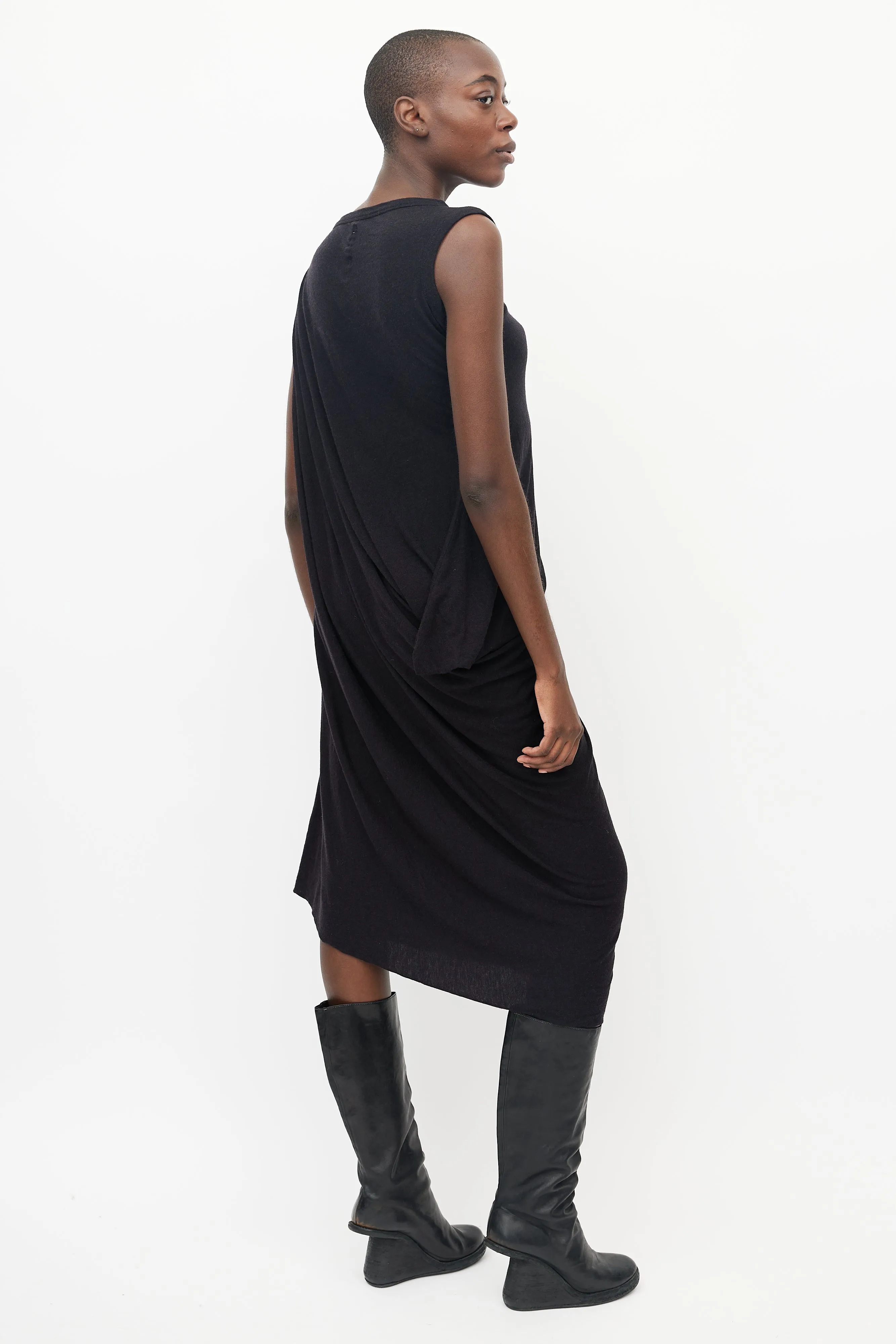 Black Sleeveless Side Drape Dress