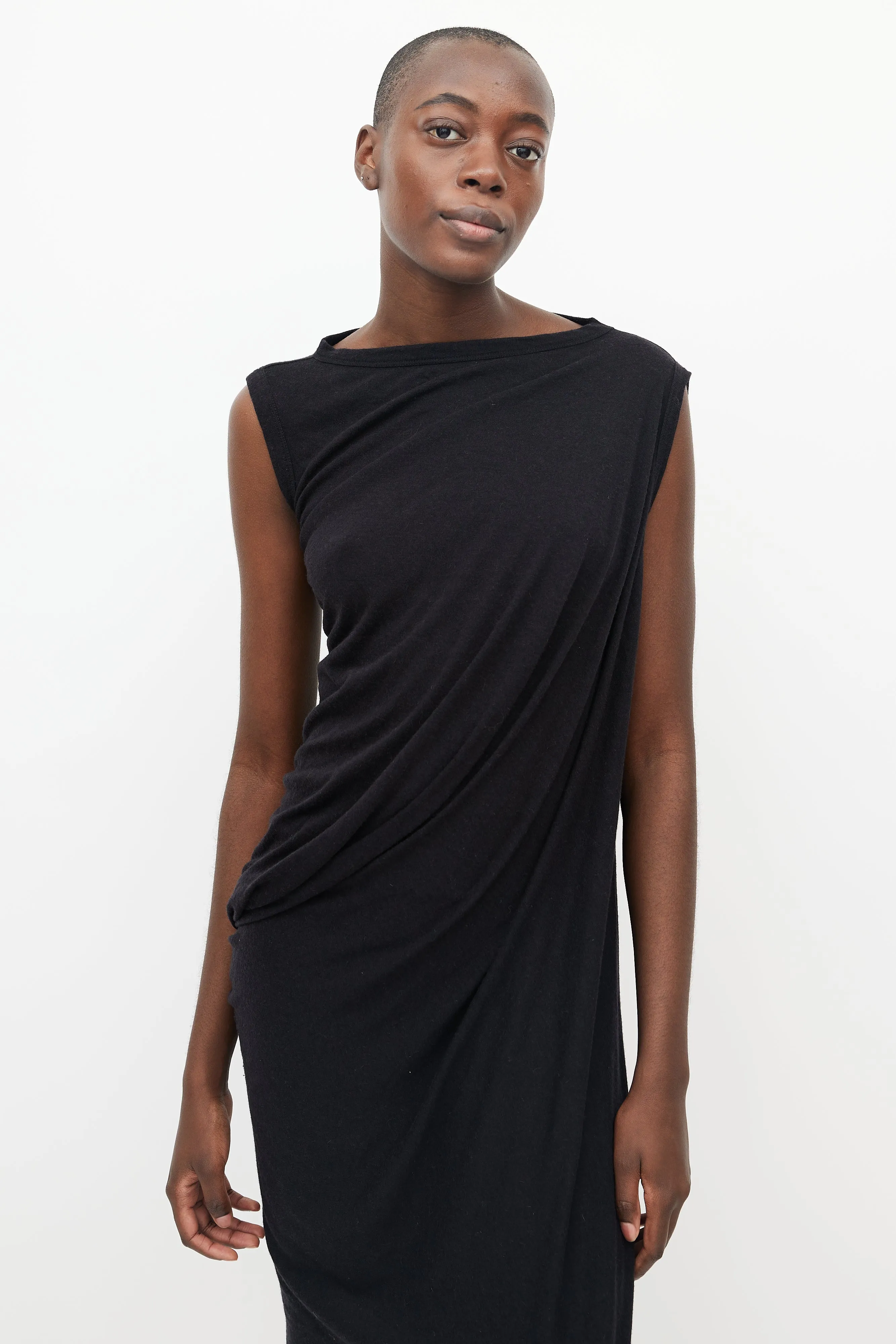 Black Sleeveless Side Drape Dress
