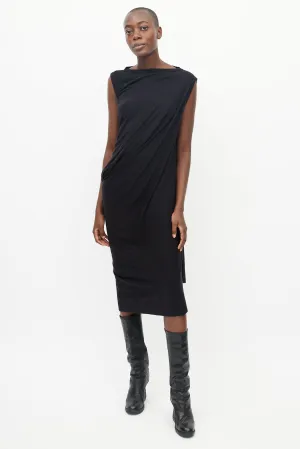 Black Sleeveless Side Drape Dress