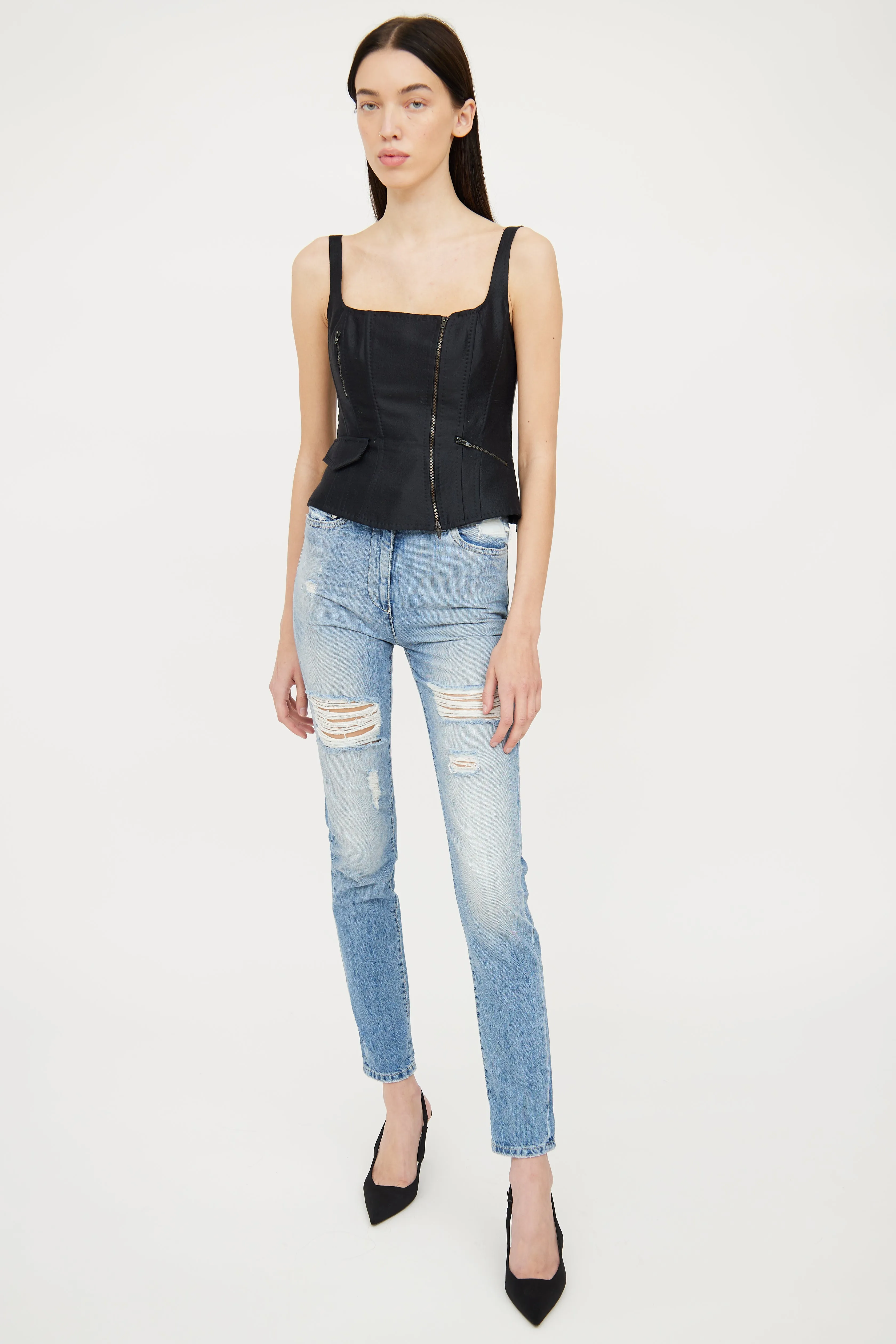 Black Zip Pocket Detail Corset