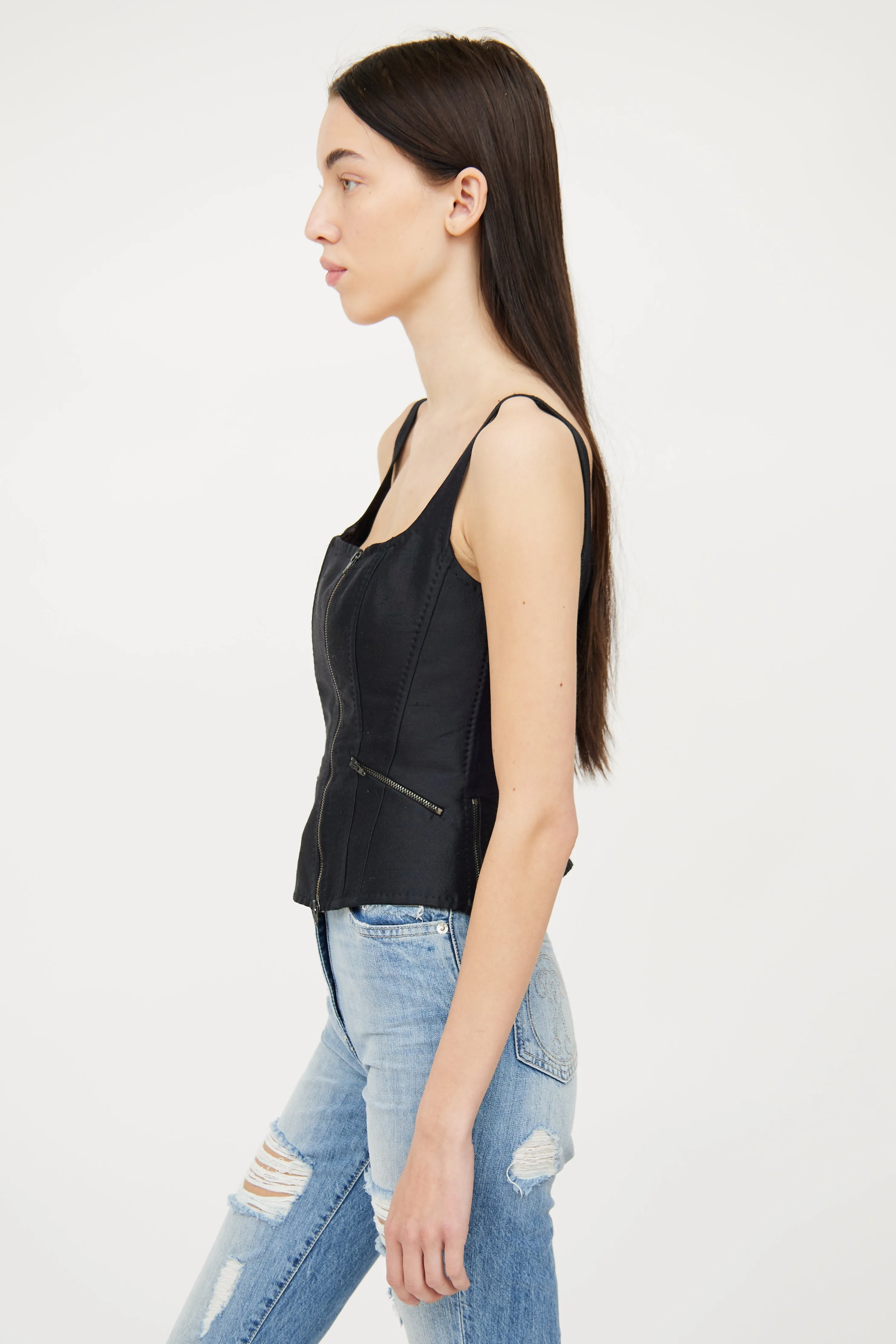 Black Zip Pocket Detail Corset
