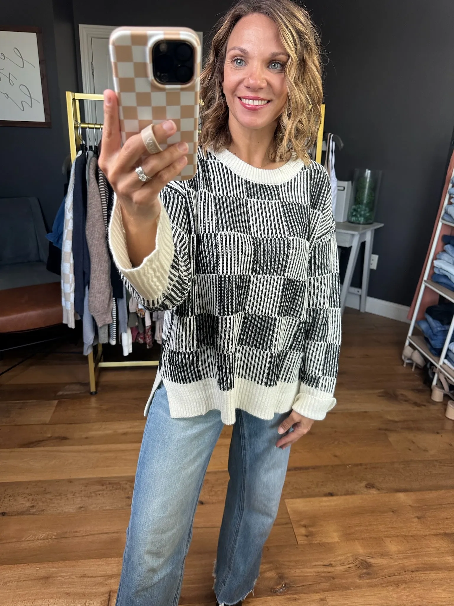 Chasing Dreams Checkered Sweater - Black/Milk