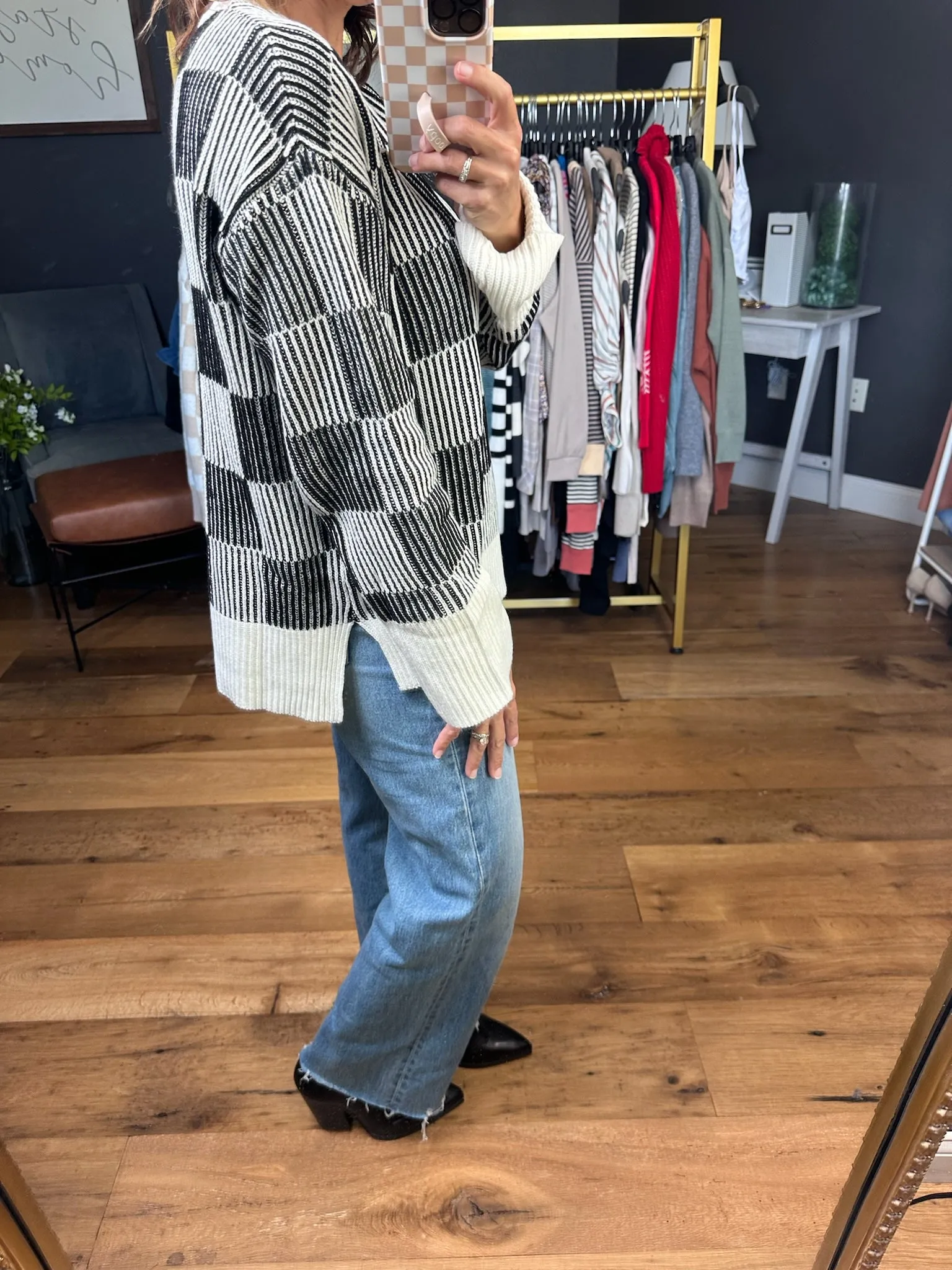 Chasing Dreams Checkered Sweater - Black/Milk