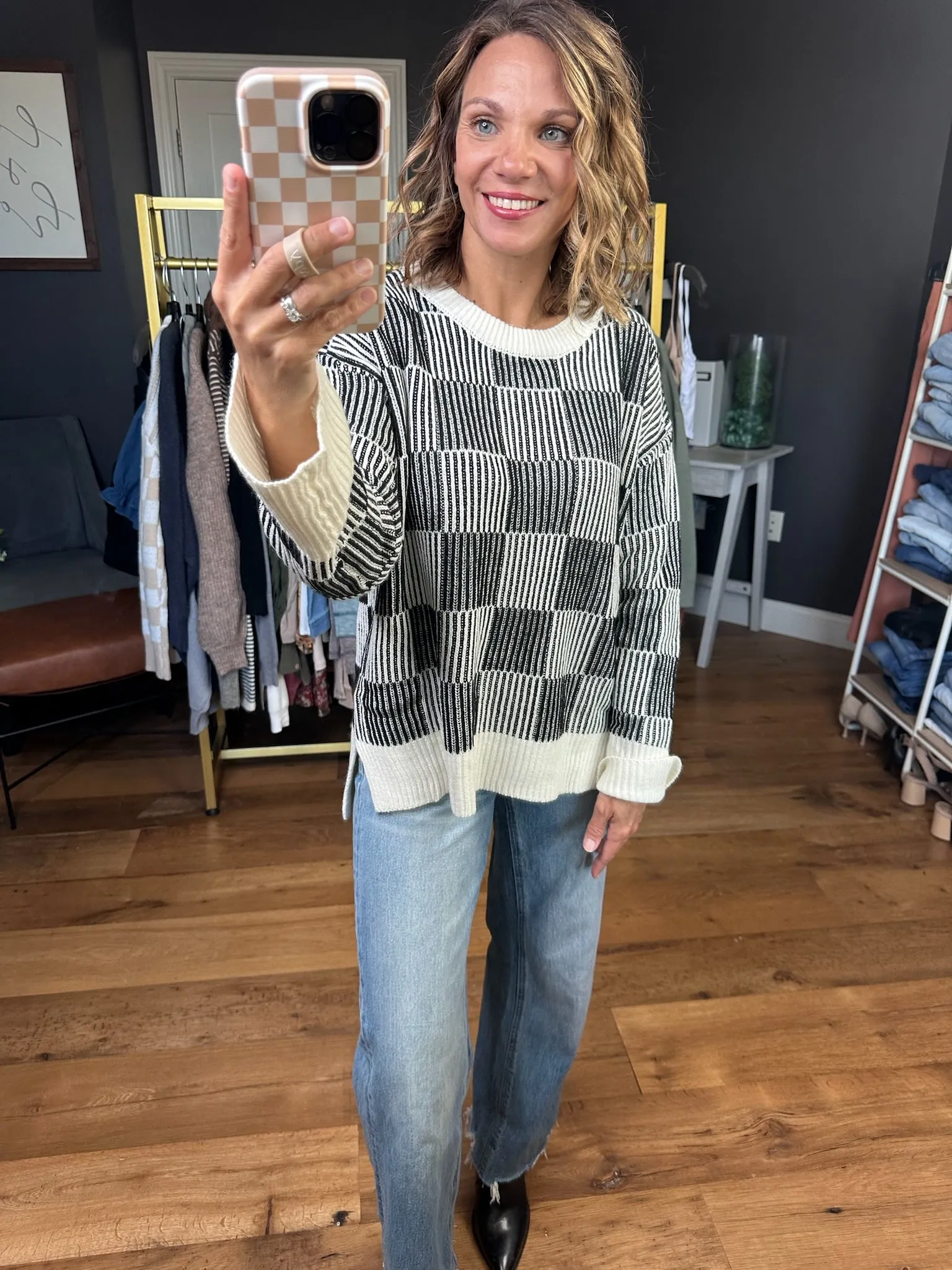 Chasing Dreams Checkered Sweater - Black/Milk