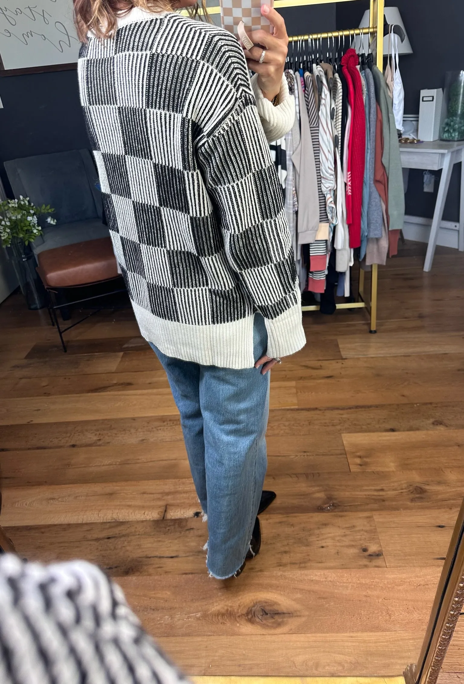 Chasing Dreams Checkered Sweater - Black/Milk
