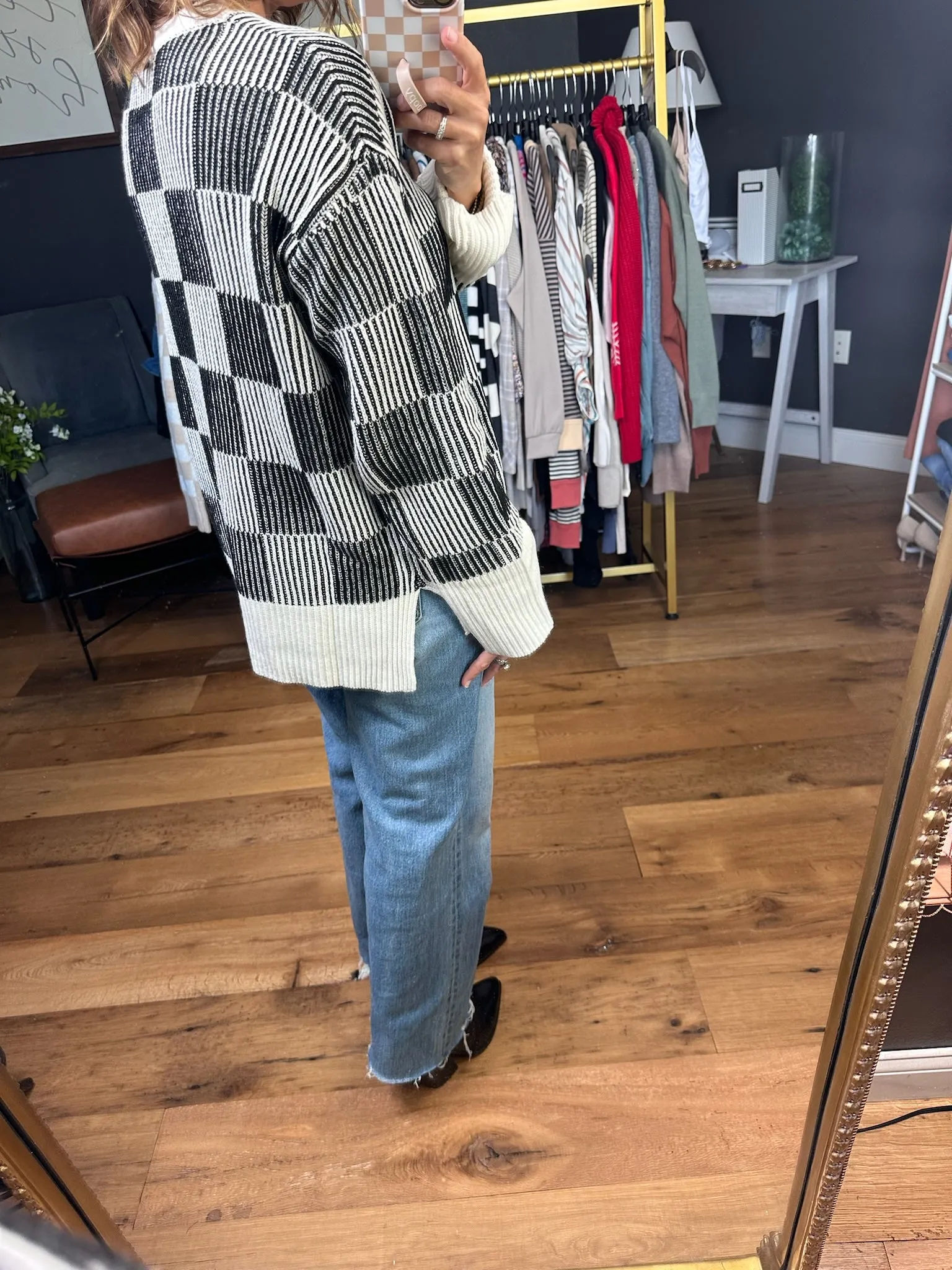 Chasing Dreams Checkered Sweater - Black/Milk