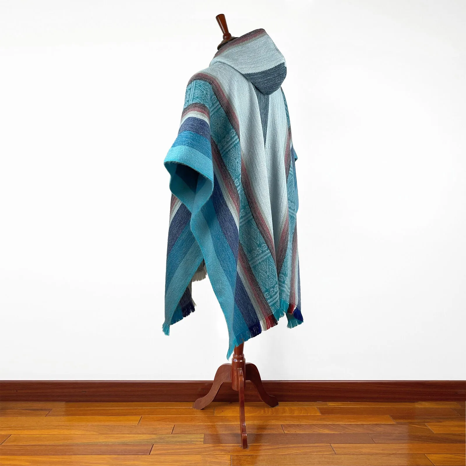 Chobshi - Lightweight Baby Alpaca Wool Hooded Poncho - Turquoise Blue - unisex