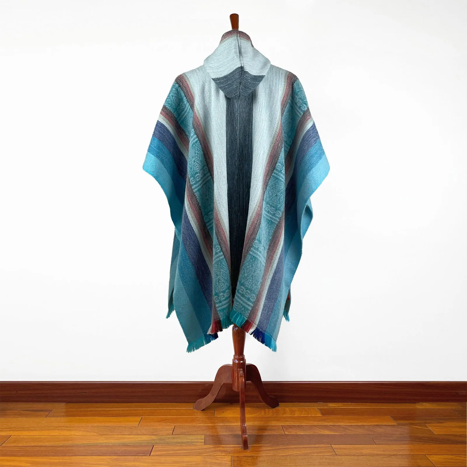 Chobshi - Lightweight Baby Alpaca Wool Hooded Poncho - Turquoise Blue - unisex