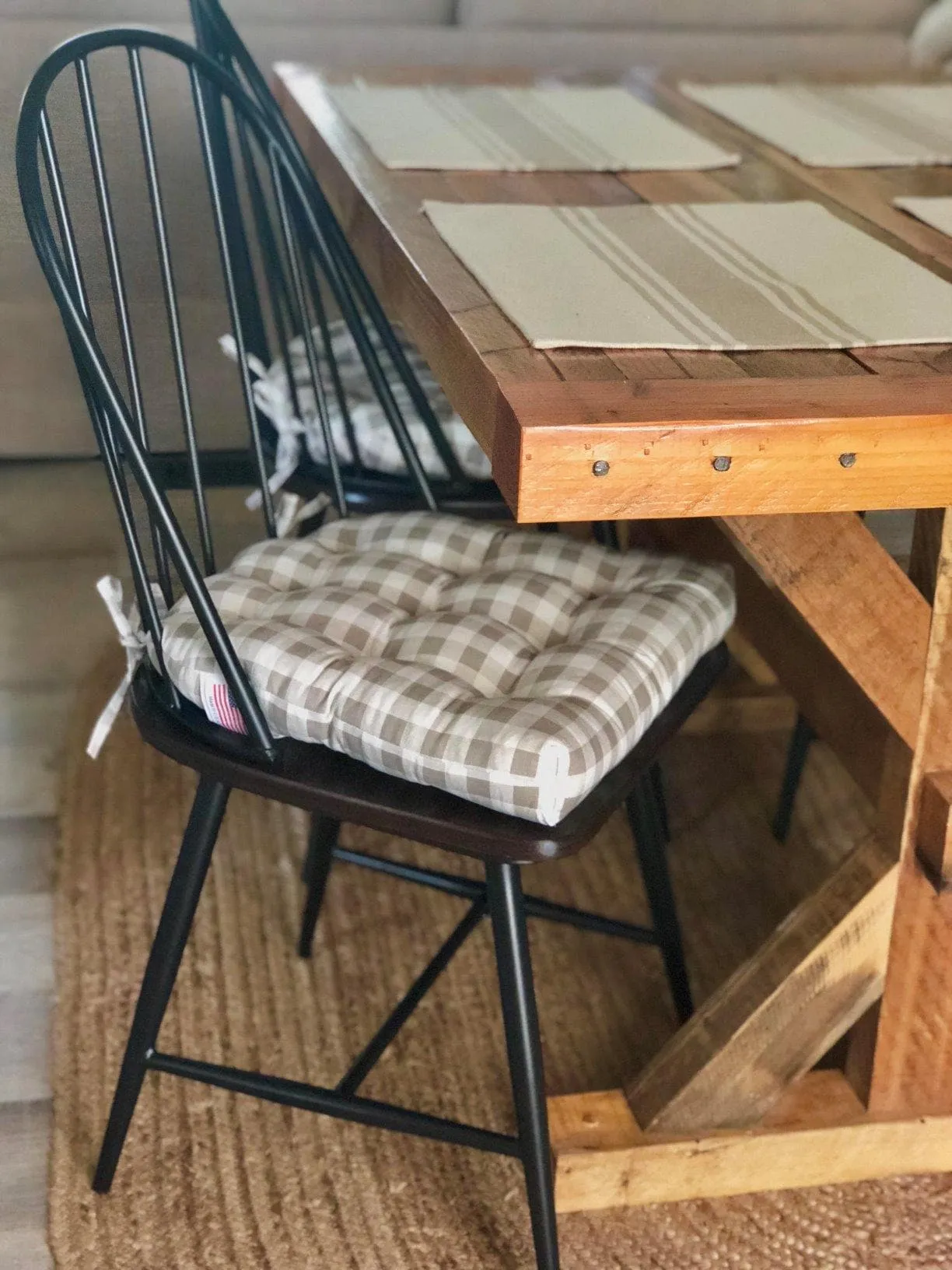 Classic Check Taupe Dining Chair Pads - Latex Foam Fill, Made in USA