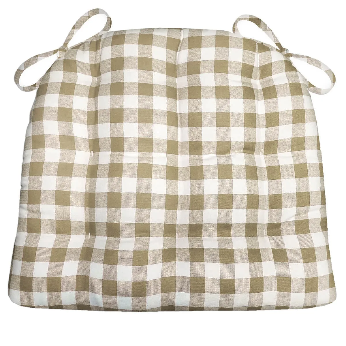 Classic Check Taupe Dining Chair Pads - Latex Foam Fill, Made in USA