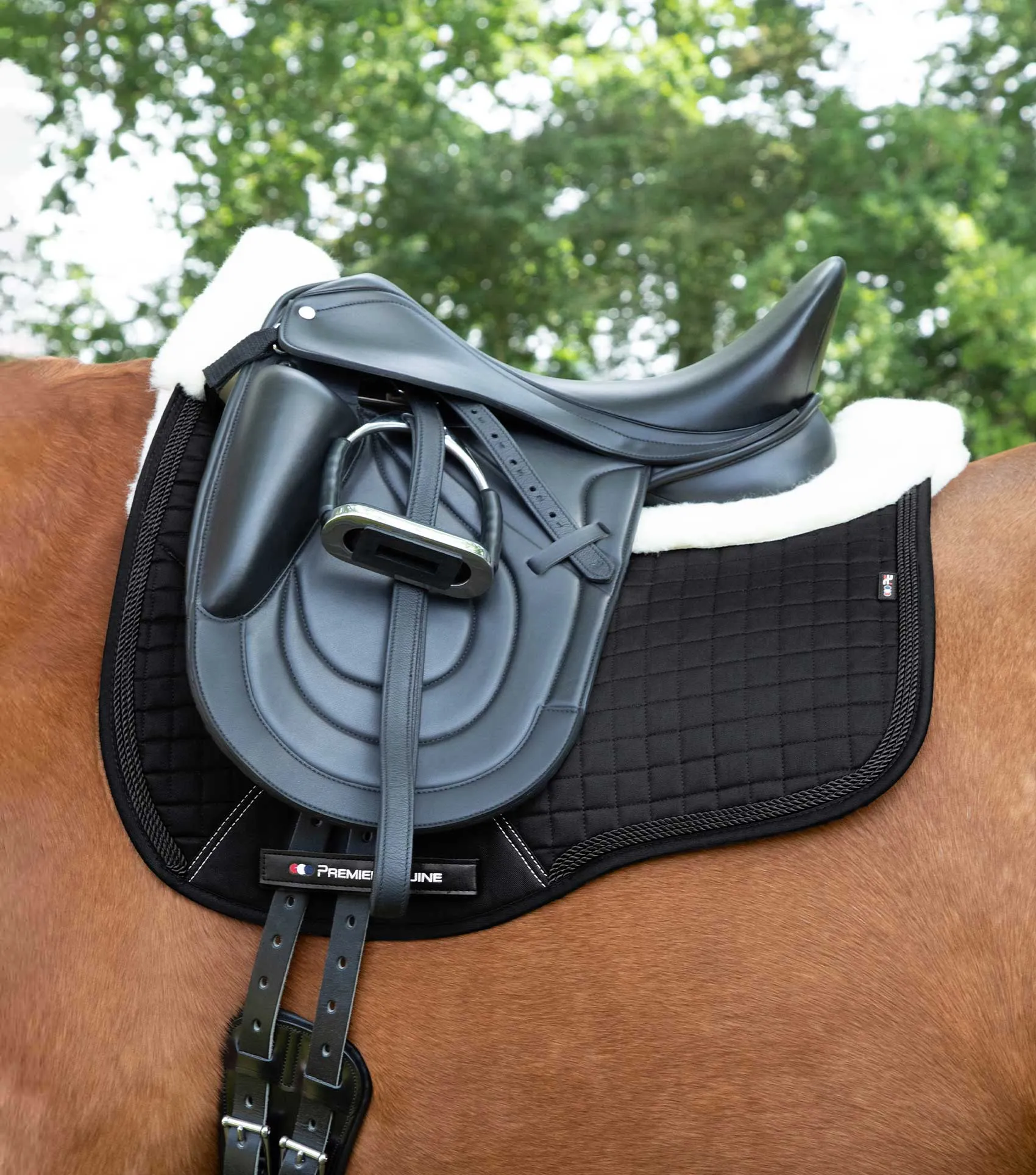 Close Contact Merino Wool European Saddle Pad - Dressage Square Black/Natural Wool