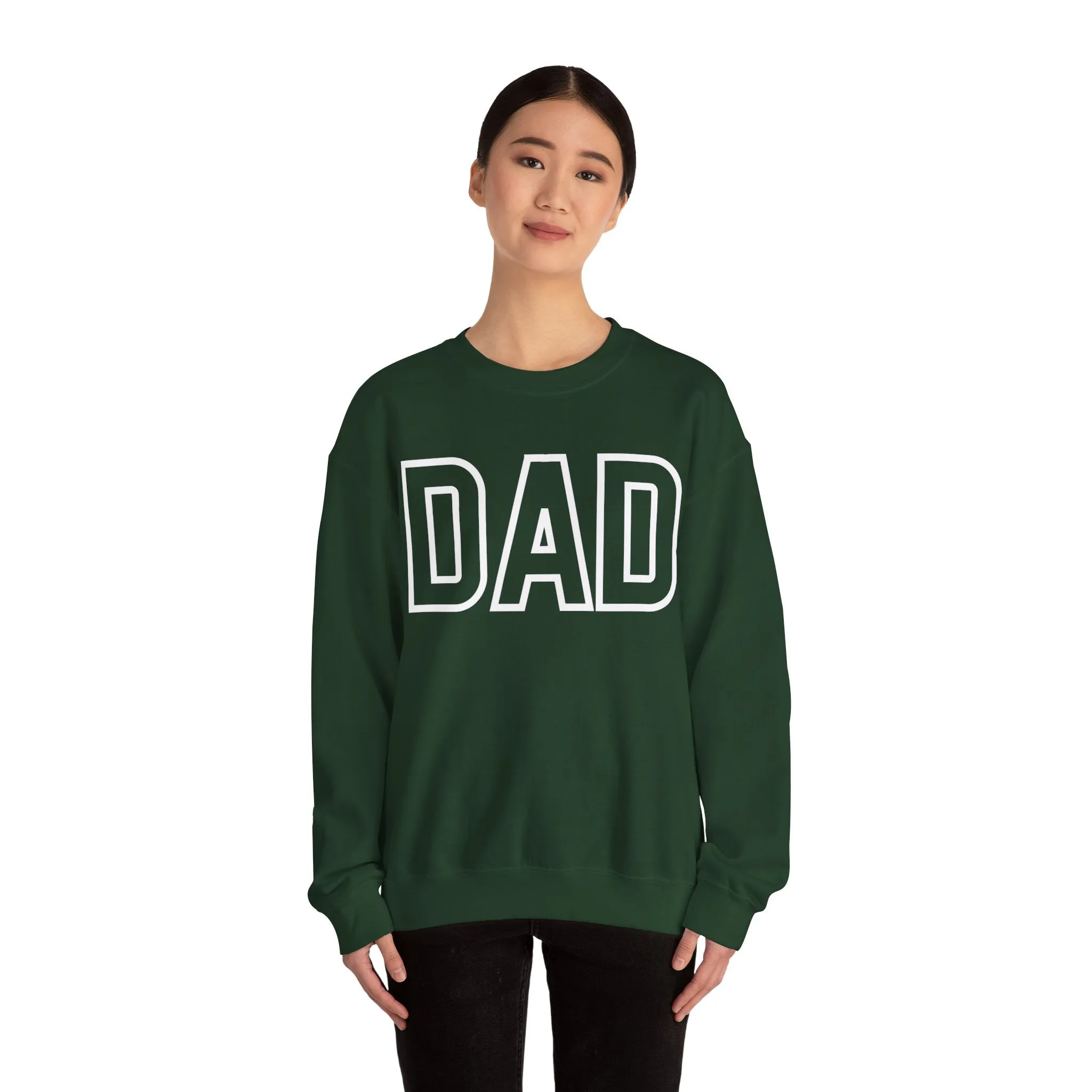 DAD Oversized Pullover Crewneck Sweatshirt, Gifts for Dad, Baby Shower Gifts, White on Forest Green, Father's Day Gift, Dad to be