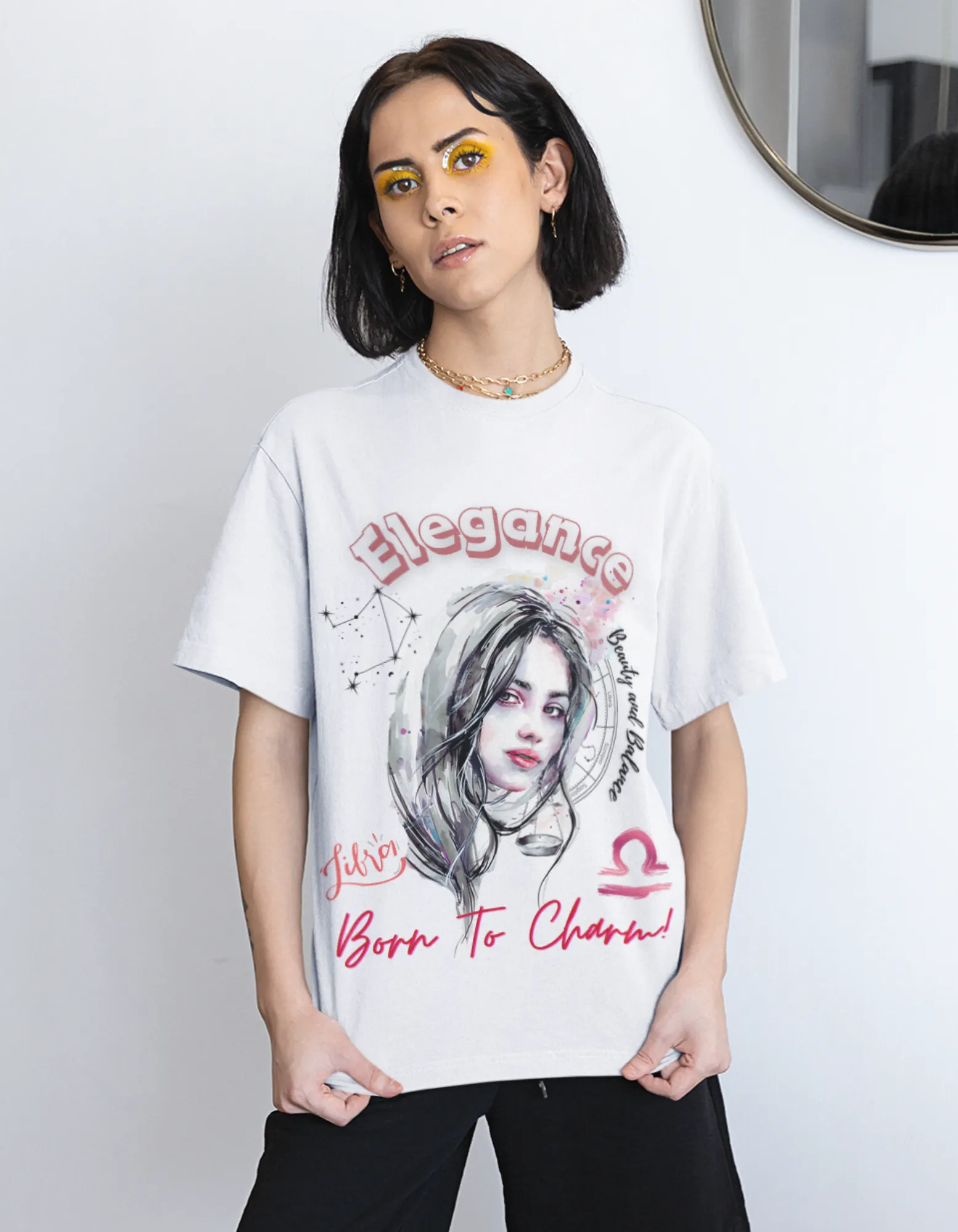 Elegant Libra Graphic Printed Oversized T-Shirt For Women