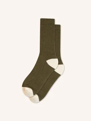 Elgin Wool Sock in Duck Green / Ecru