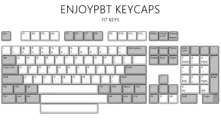 EnjoyPBT Gray & White Cherry Profile Dye Sub PBT Keycap Set