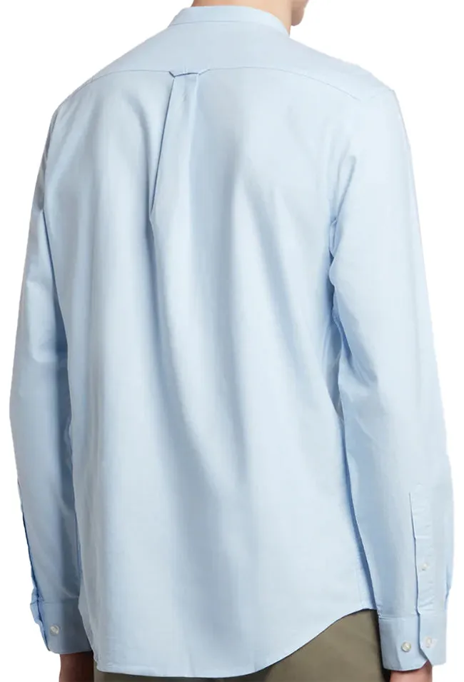 Farah Mens Brewer Slim Fit Long Sleeve Organic Cotton Grandad Shirt Sky Blue