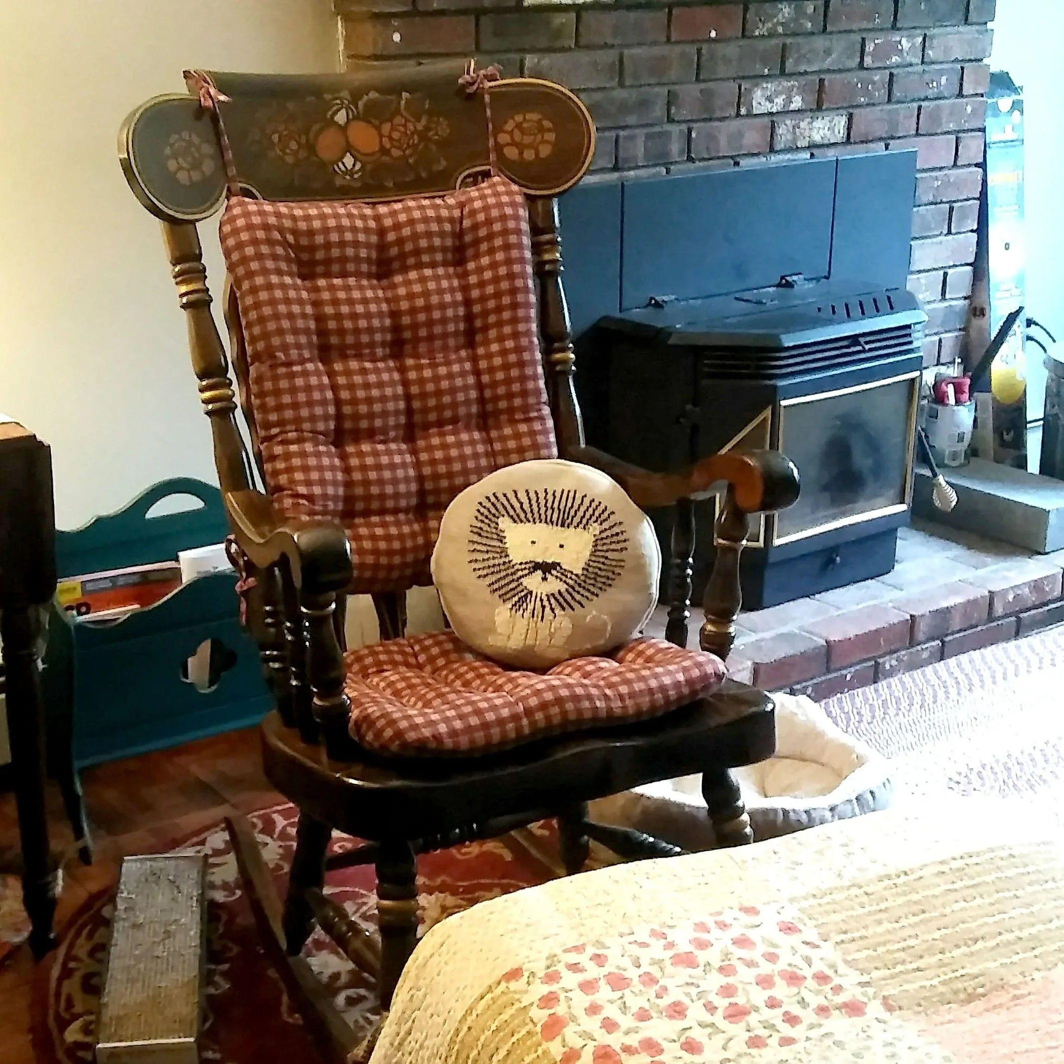 Farmhouse Check Dark Red & Tan Checkered Rocking Chair Cushions - Latex Foam Fill