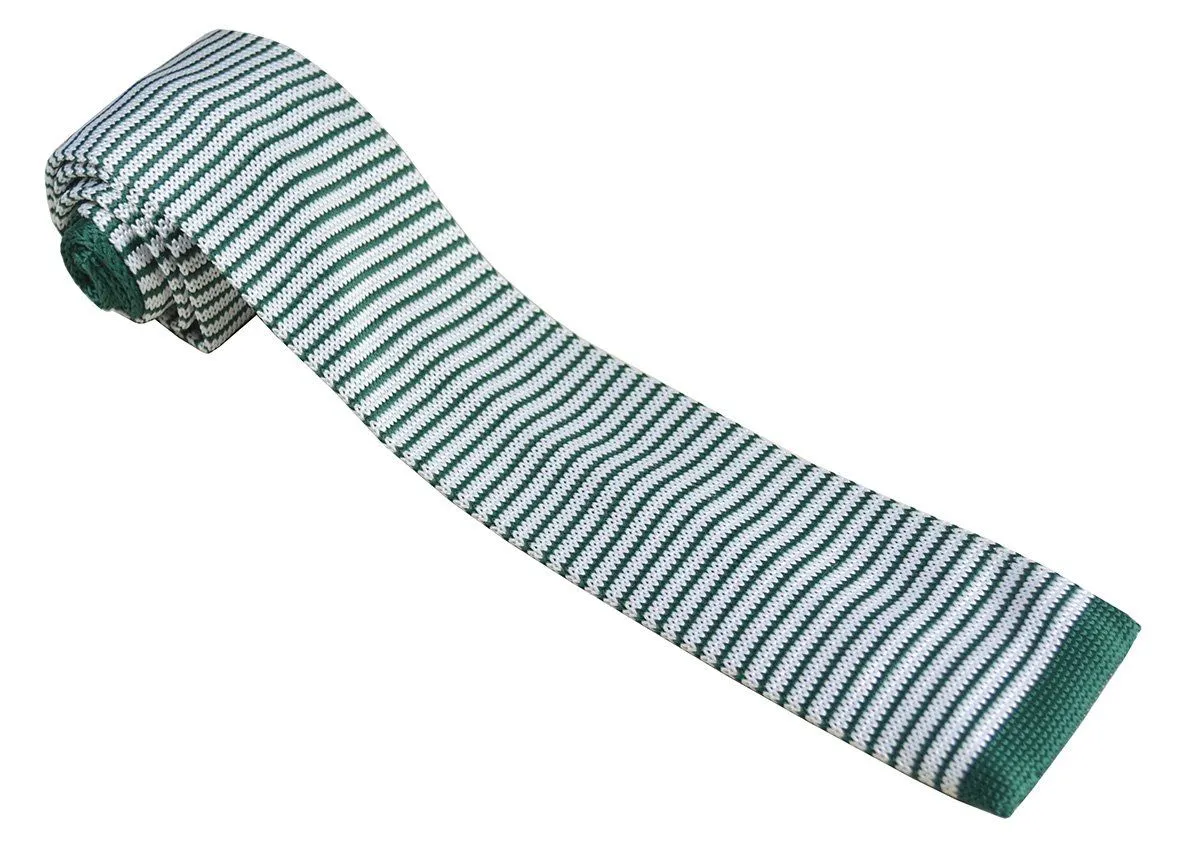 Green and White Striped Knit Tie by Paul Malone