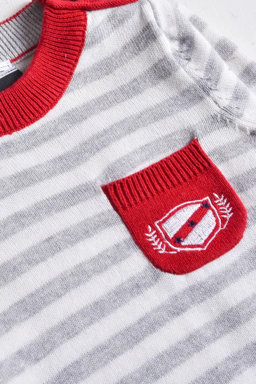 Grey and White Striped Sweater