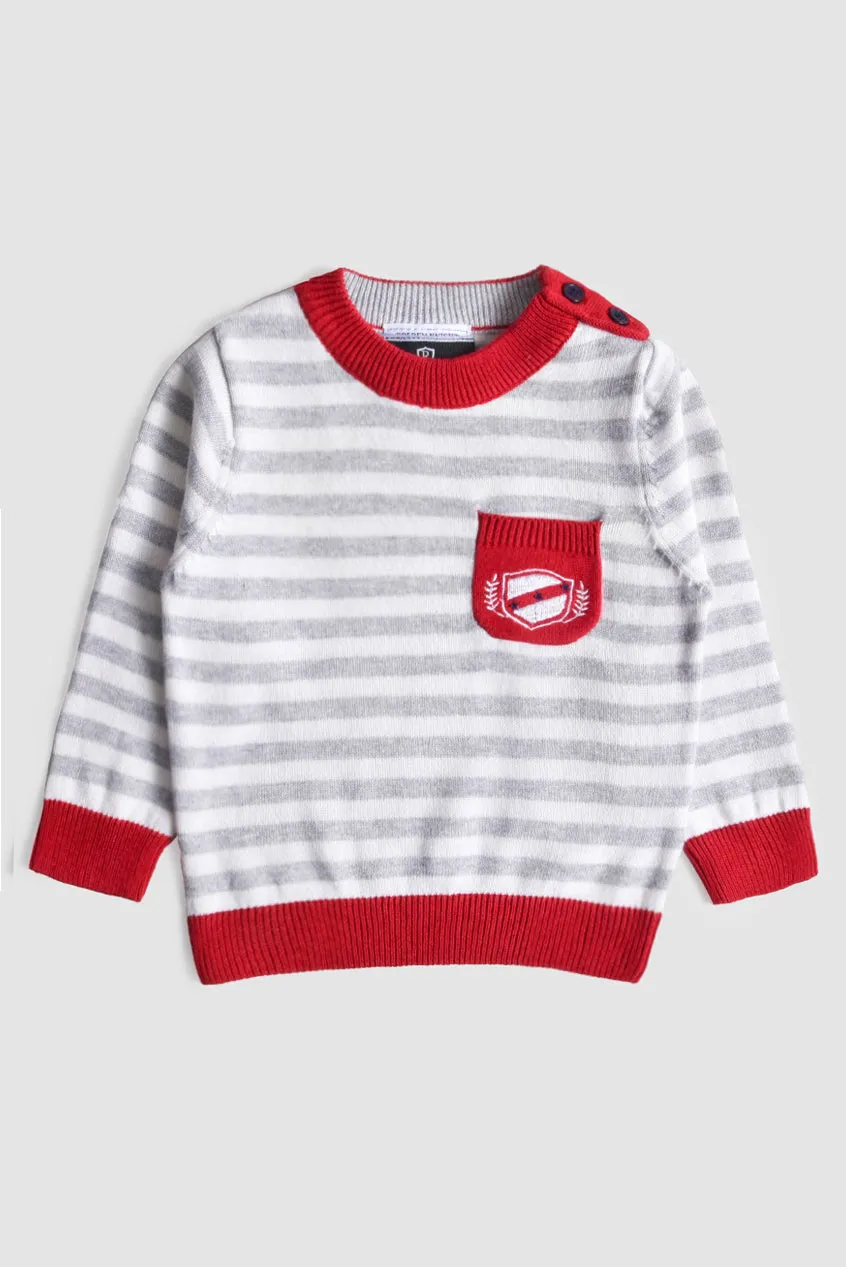 Grey and White Striped Sweater