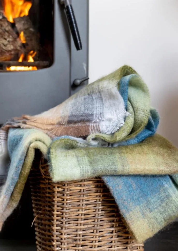 John Hanly Mohair Throw | Grey Green Blue