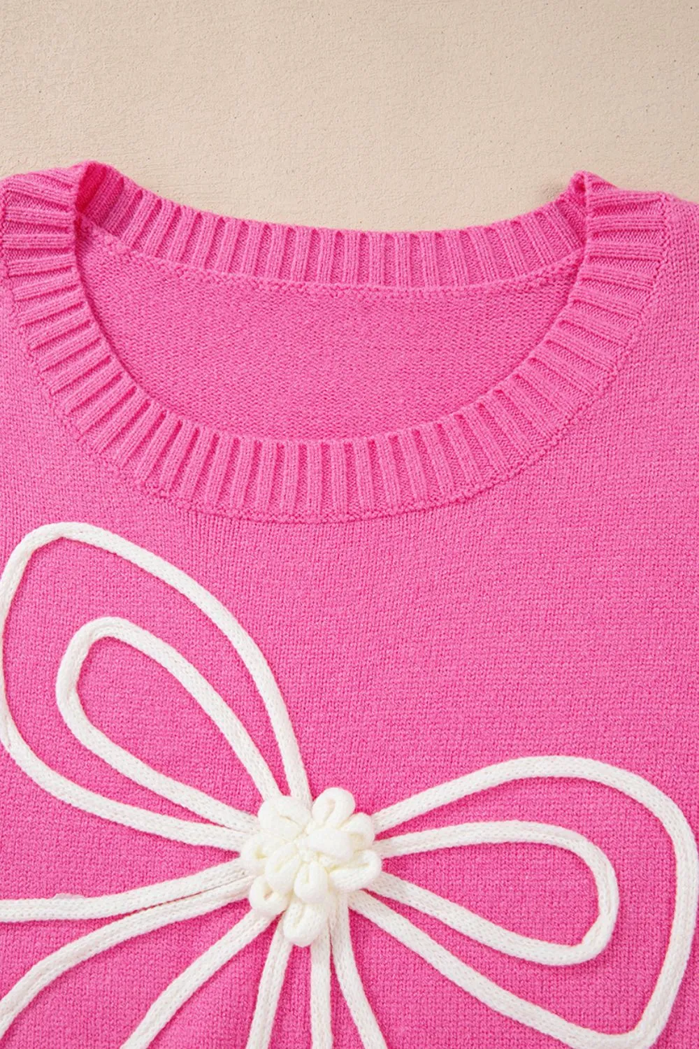 kesley Bow Round Neck Dropped Shoulder Sweater
