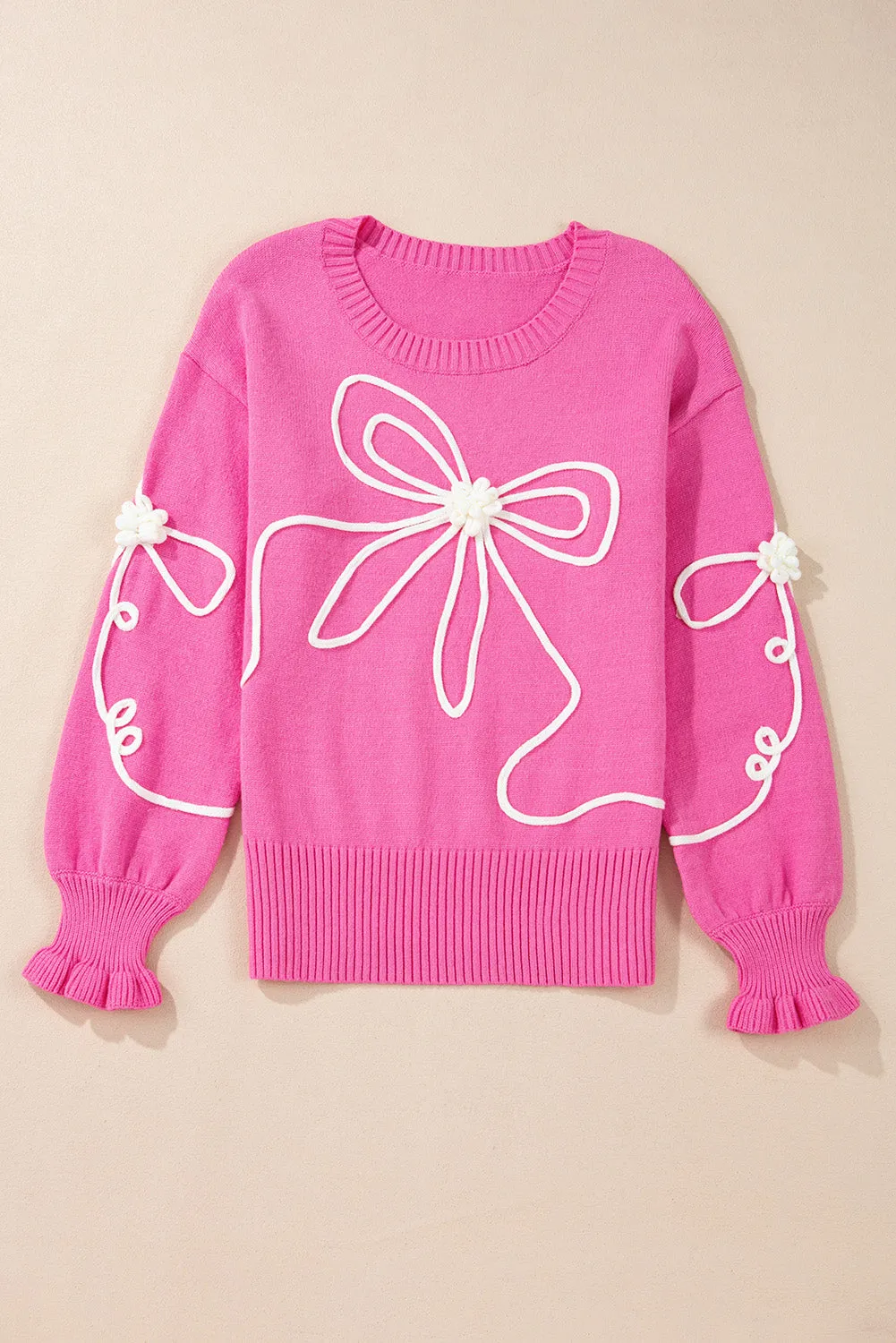 kesley Bow Round Neck Dropped Shoulder Sweater