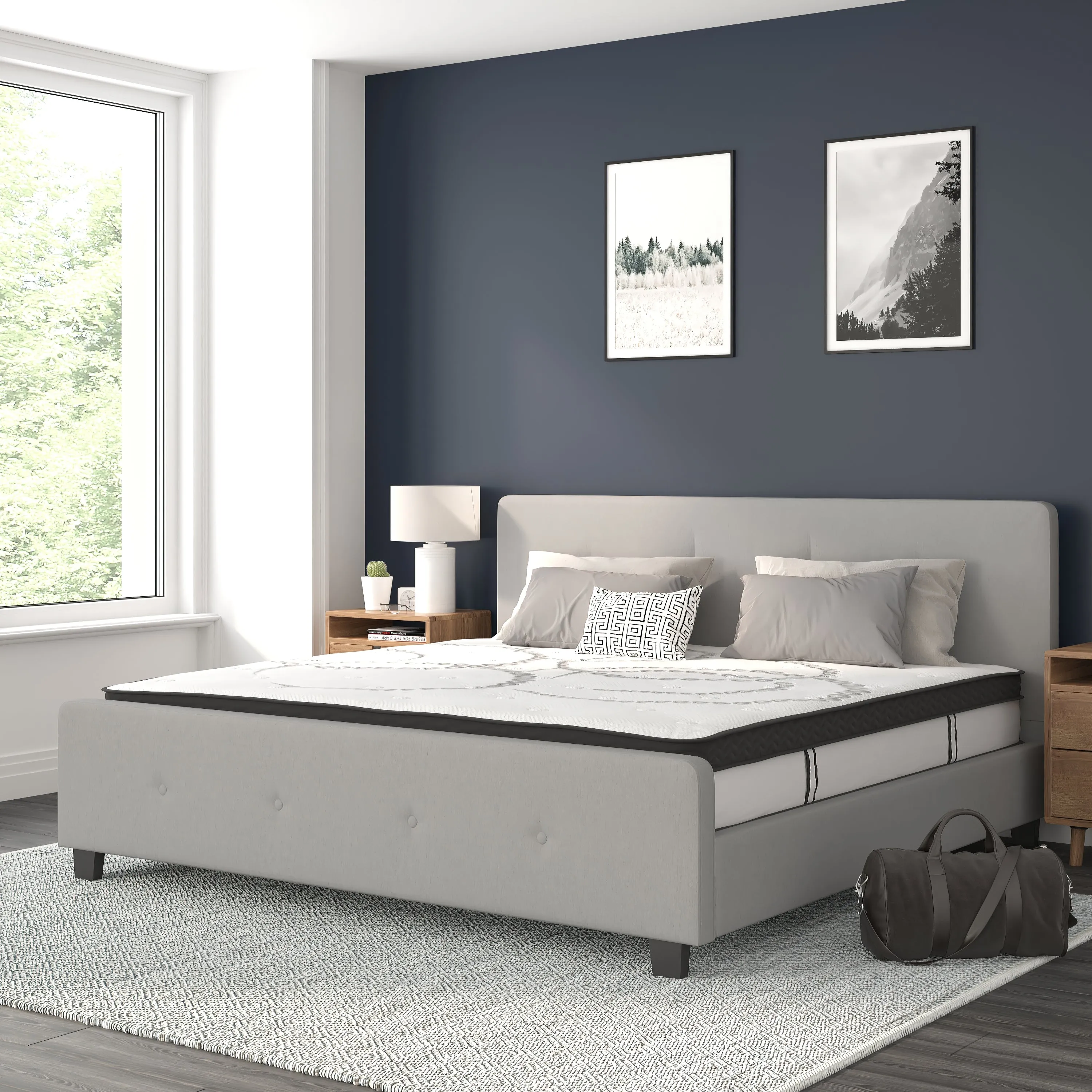 King Platform Bed Set-Gray HG-BM10-28-GG