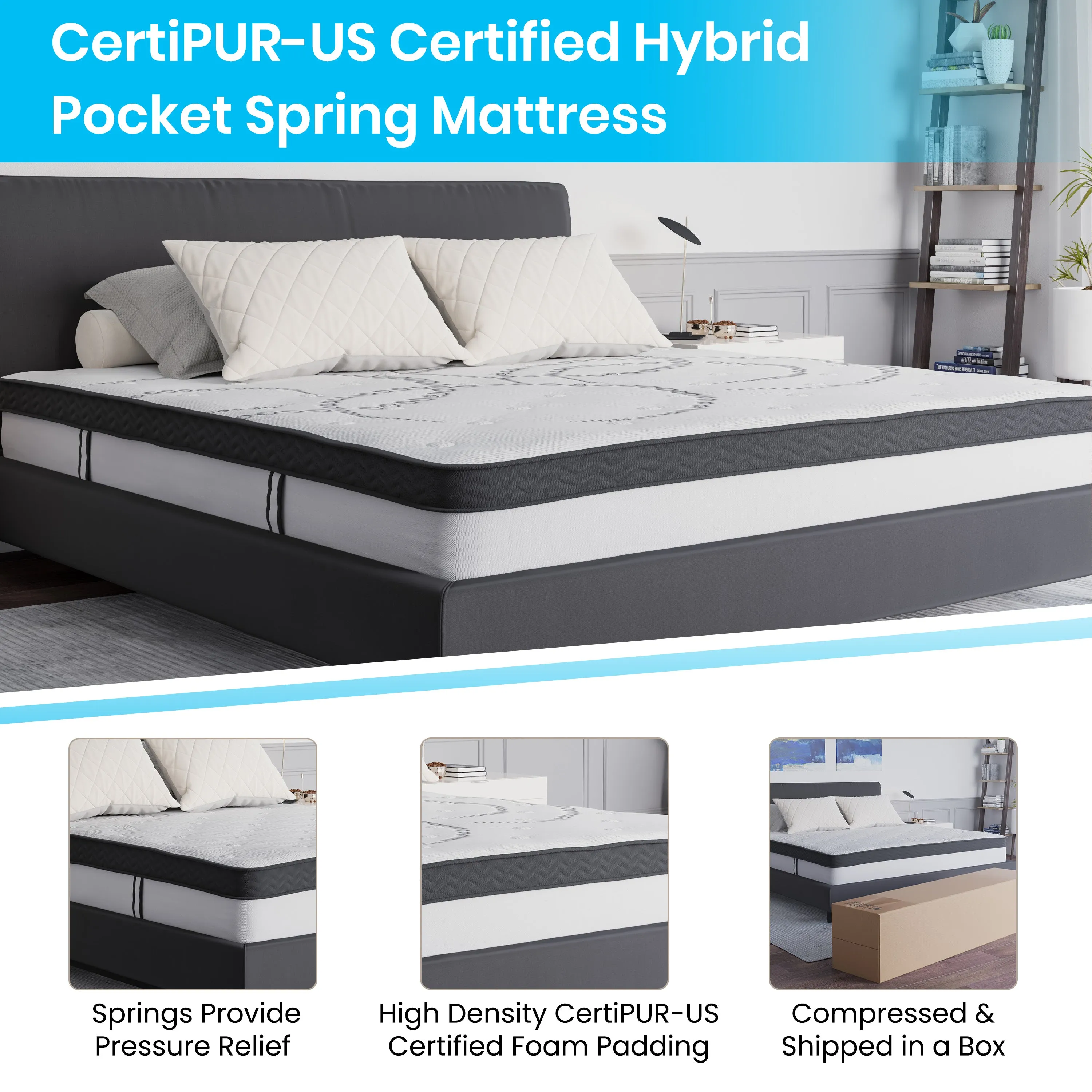 King Platform Bed Set-Gray HG-BM10-28-GG
