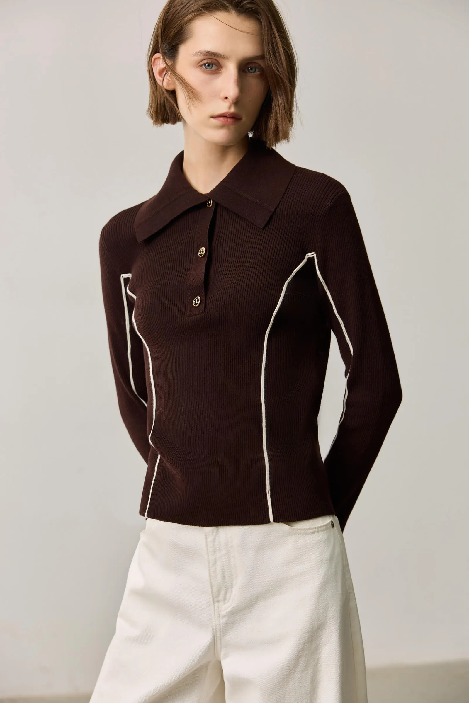 LILY Large Collar Slim Fit Knit Top