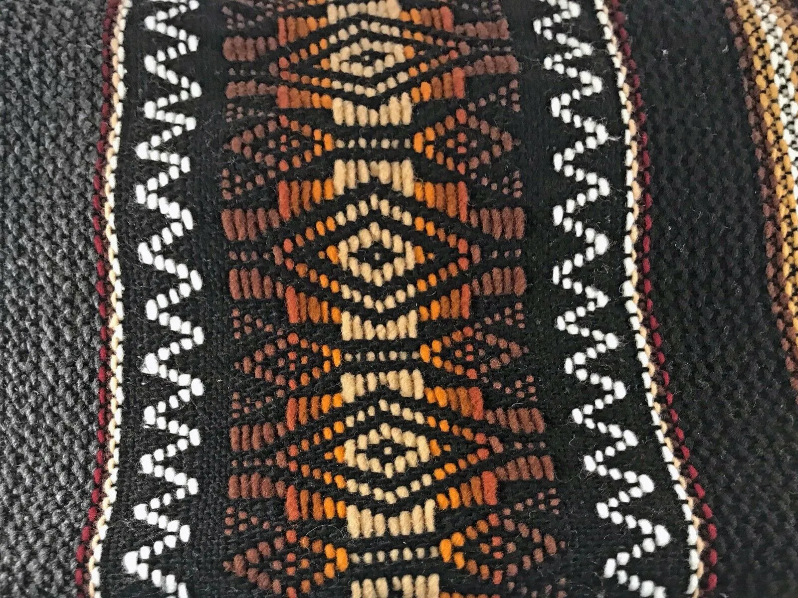 Llama Wool Unisex South American Handwoven Hooded Poncho - striped with diamonds pattern