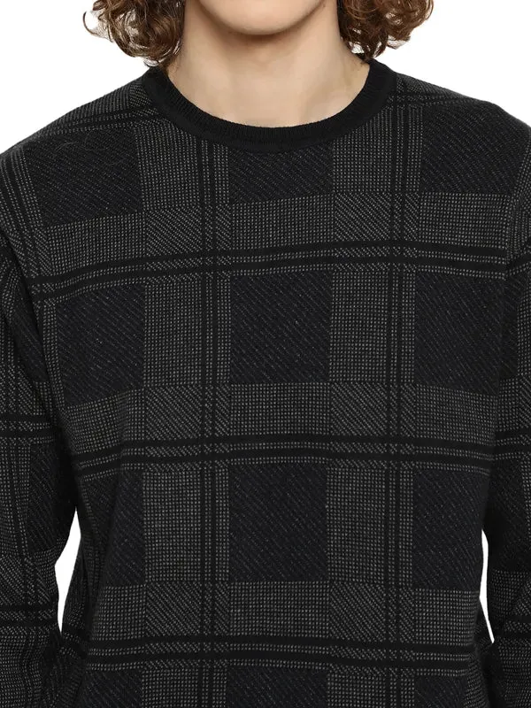Mettle Men Navy Blue Grey Checked Checked Pullover