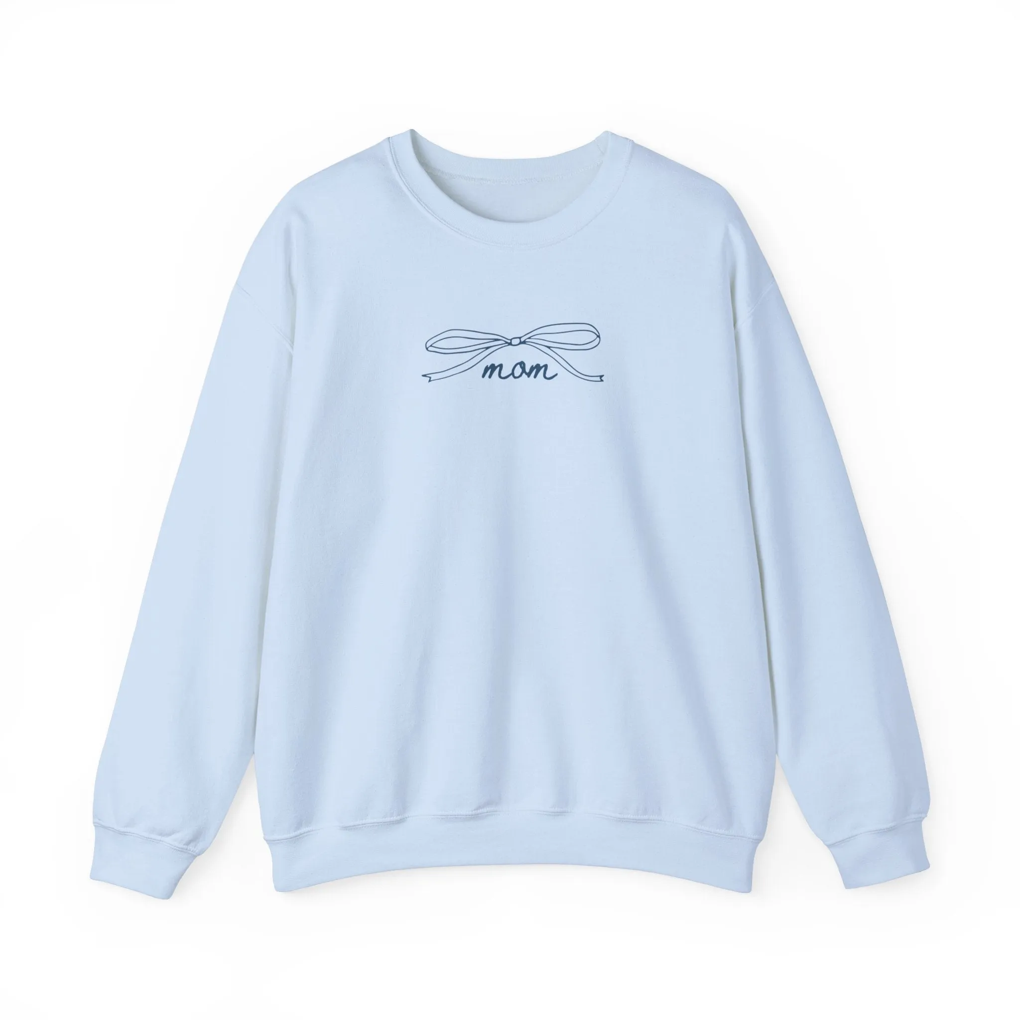 MOM Navy on Light Blue Bow Oversized Pullover Crewneck Sweatshirt
