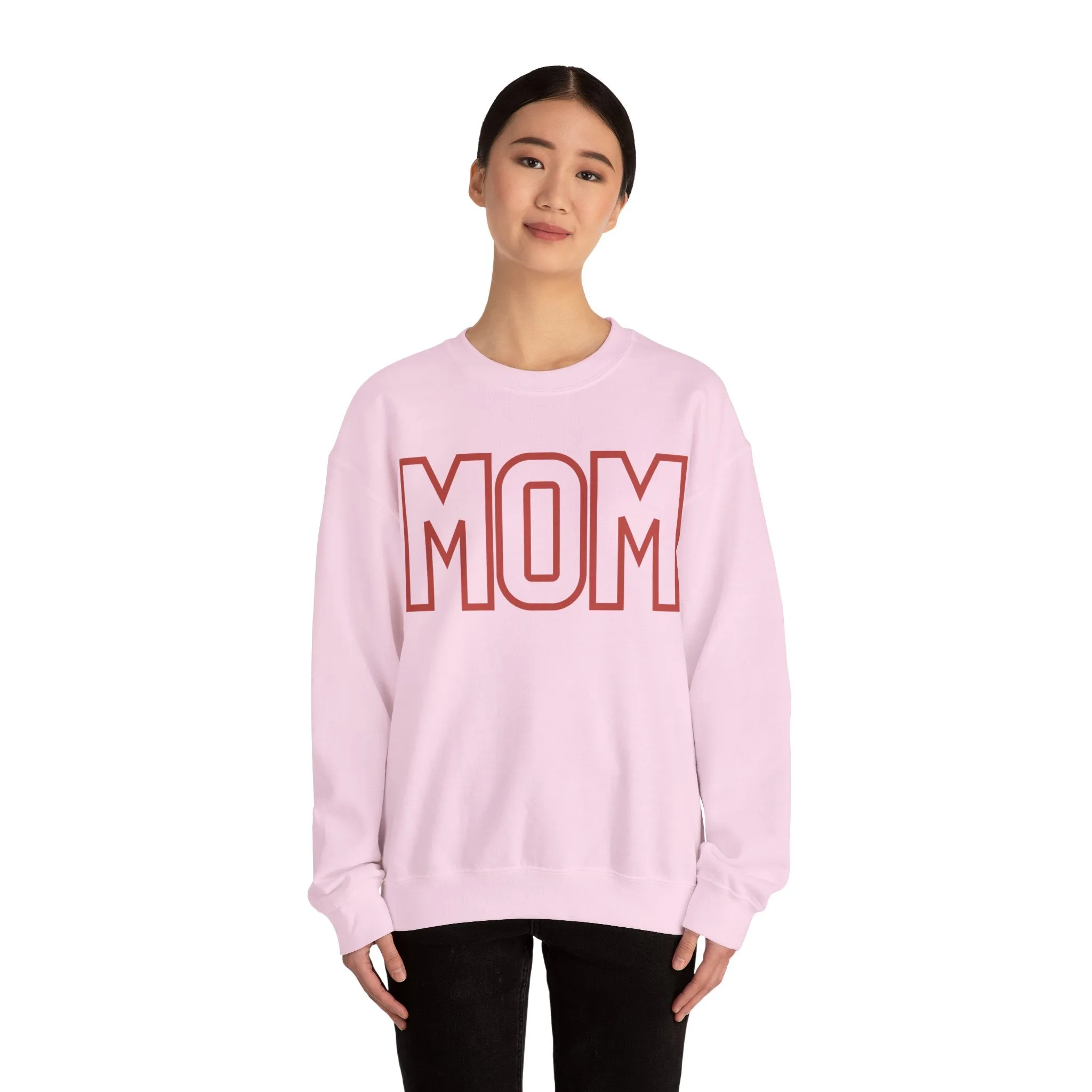 MOM Red on Pink Oversized Pullover Crewneck Sweatshirt, Girl Mom, Mama
