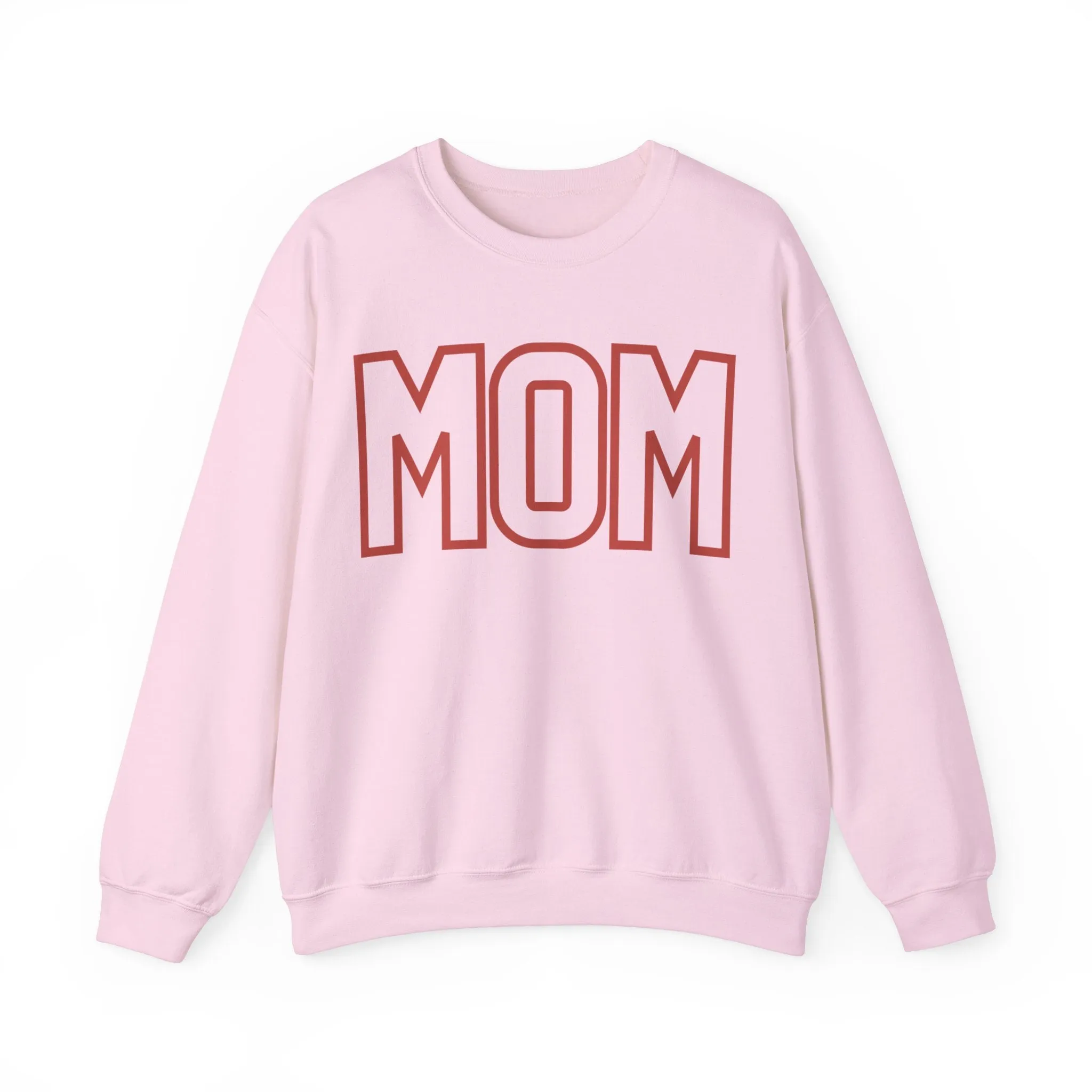 MOM Red on Pink Oversized Pullover Crewneck Sweatshirt, Girl Mom, Mama