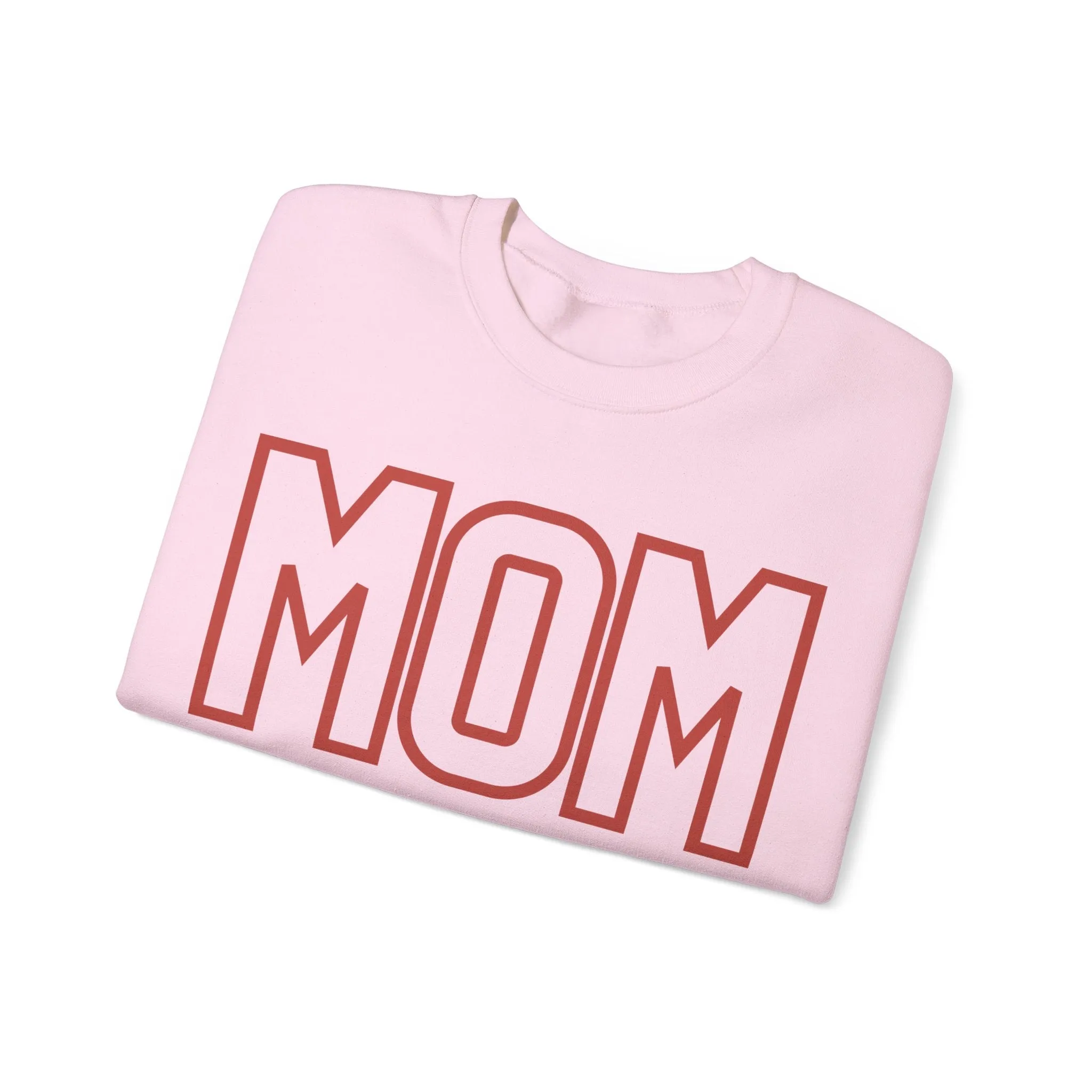 MOM Red on Pink Oversized Pullover Crewneck Sweatshirt, Girl Mom, Mama