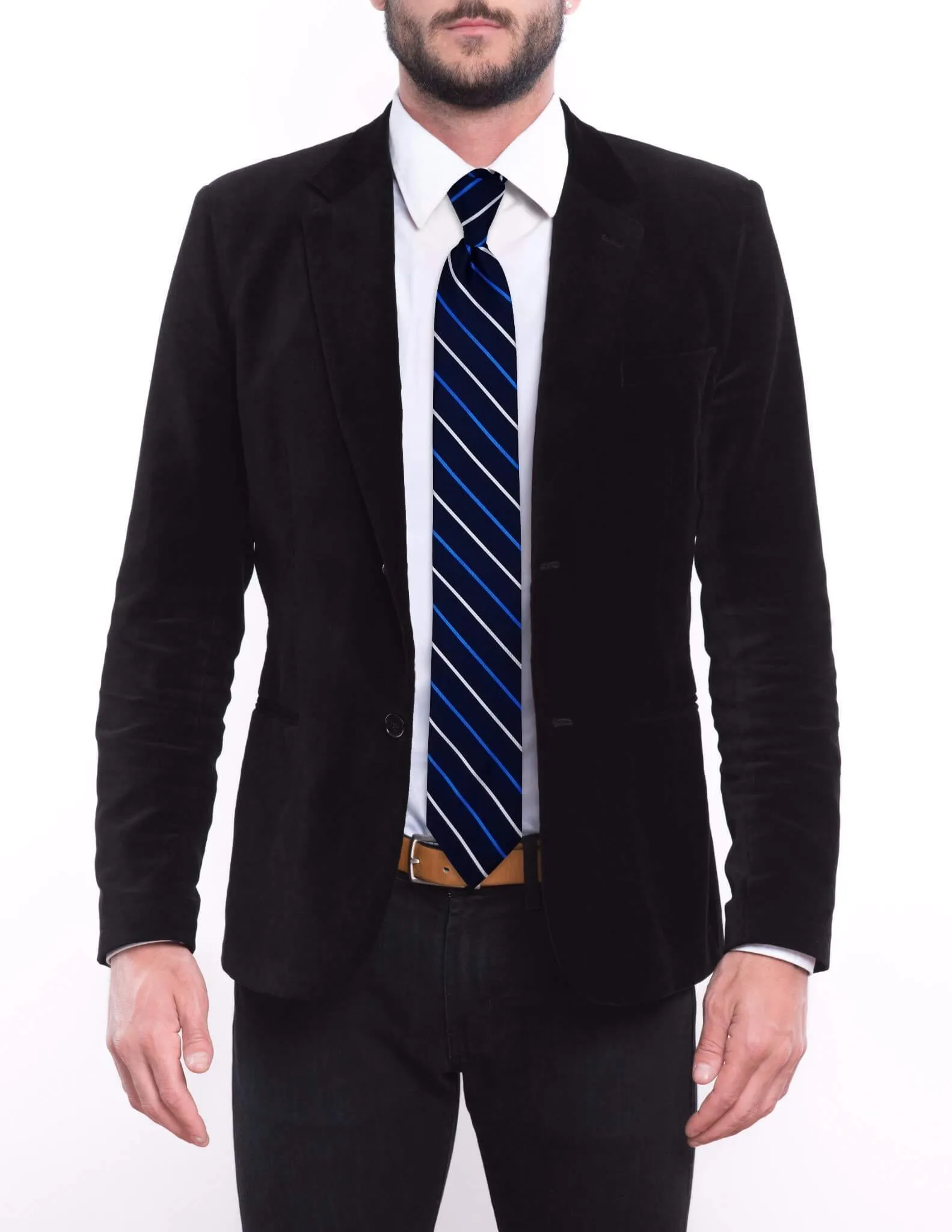 Navy with Blue and Silver Stripes Traditional Tie