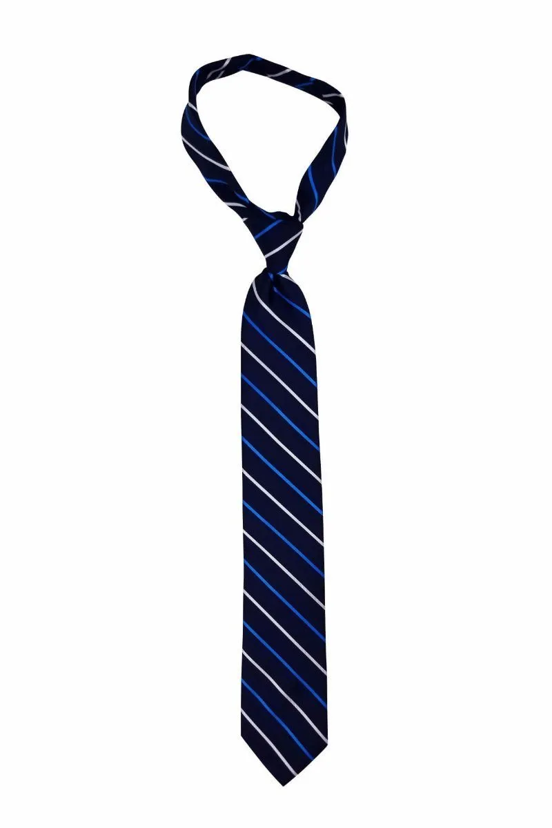Navy with Blue and Silver Stripes Traditional Tie