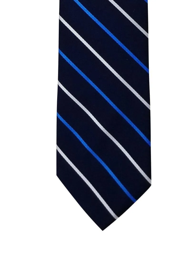 Navy with Blue and Silver Stripes Traditional Tie