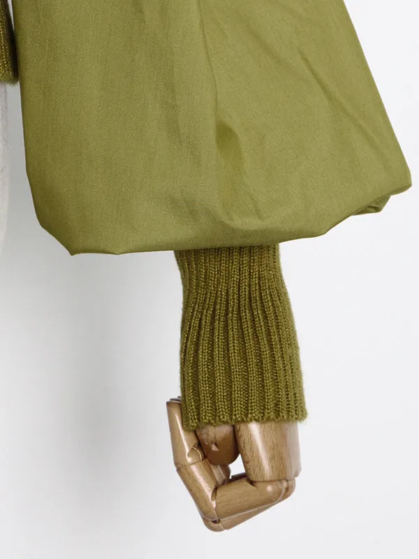 Original Skinny Puff Sleeves Hollow Split-Joint Round-Neck Sweater Tops
