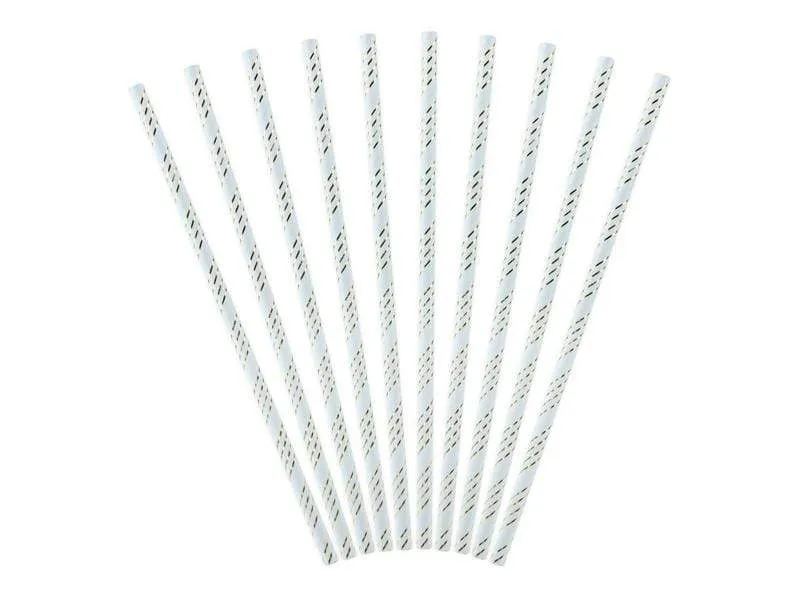 Pale Blue & Gold Striped Paper Straws (10 Pack)