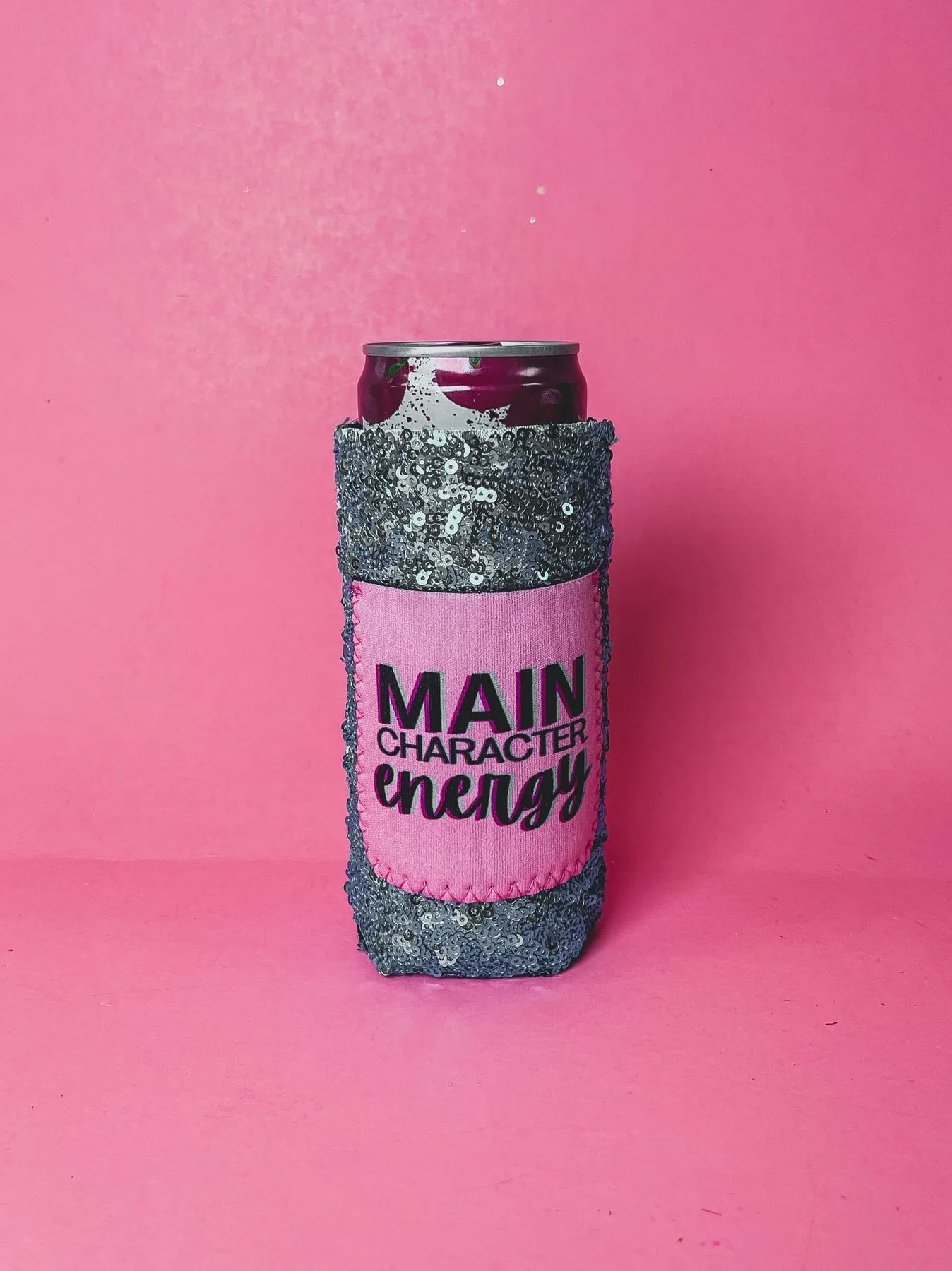 Peachy Keen Main Character Energy Sequin Slim Can Cooler