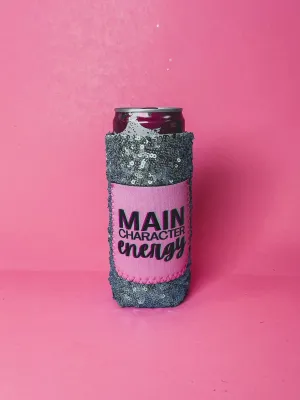 Peachy Keen Main Character Energy Sequin Slim Can Cooler