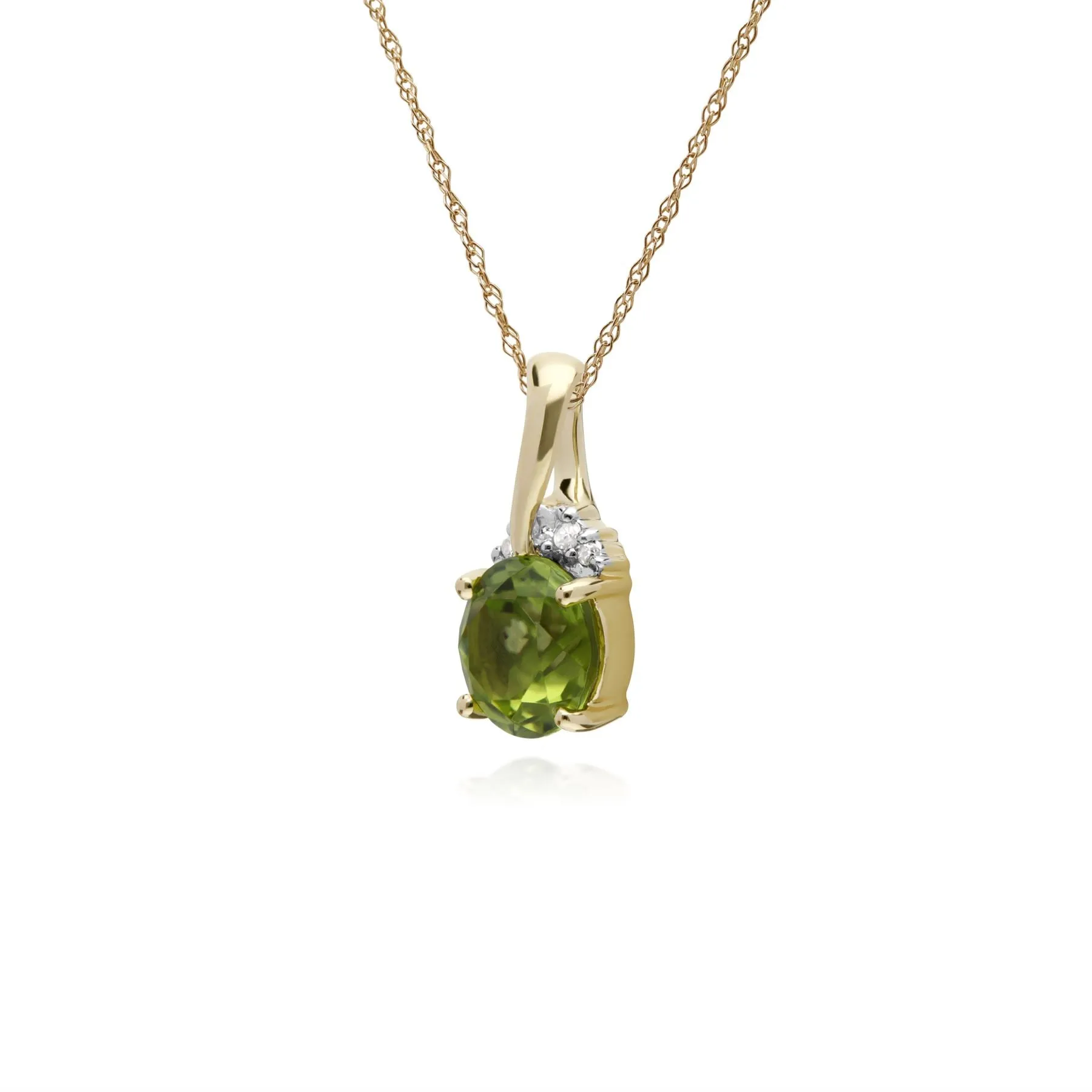 Peridot Halskette, 9 Karat Gelbgold Rund Peridot & Diamant Kuss Anhänger auf 45cm Kette